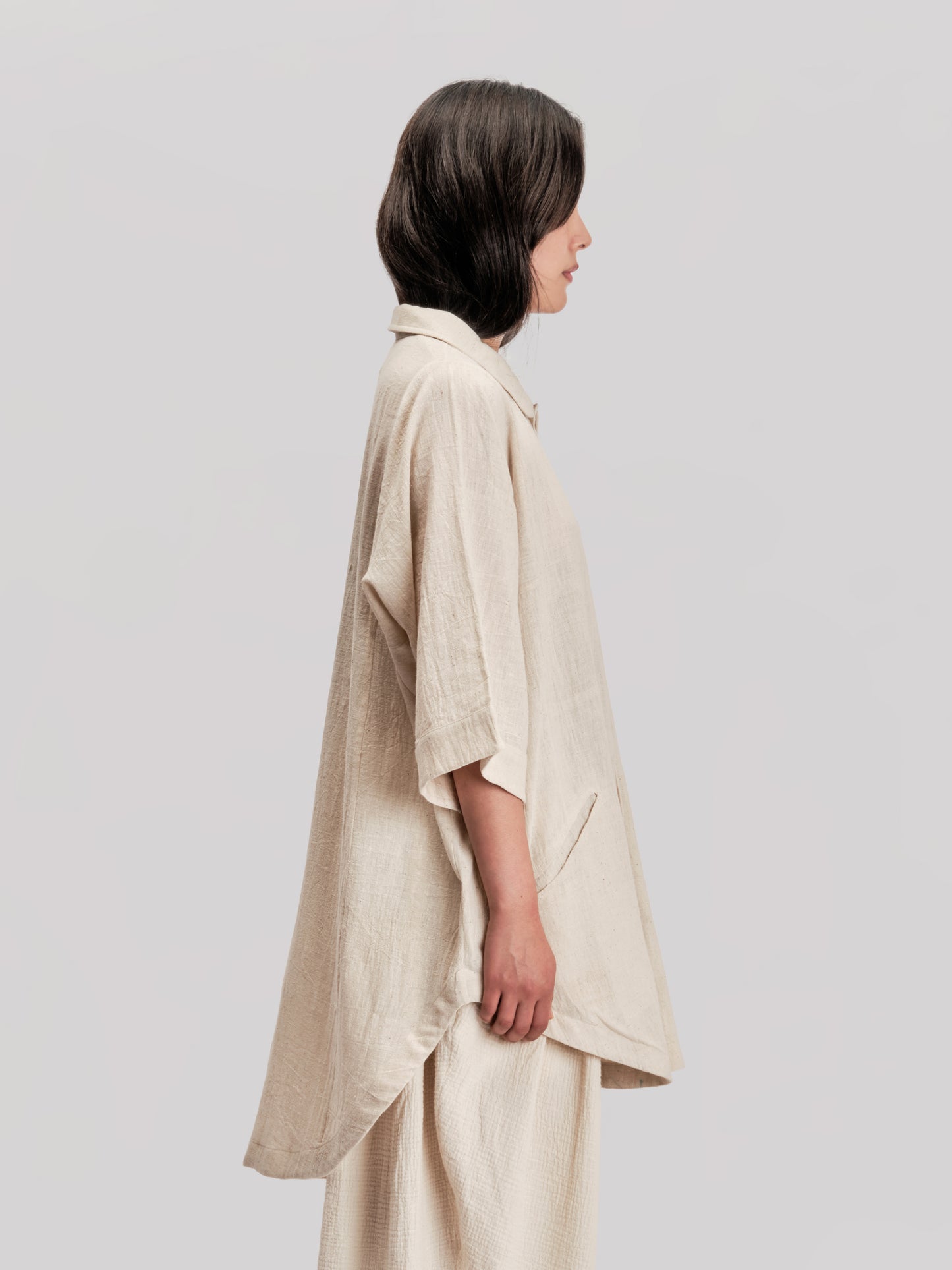 Short Sleeve Farmer Shirt – Handloom Kala Cotton – Natural