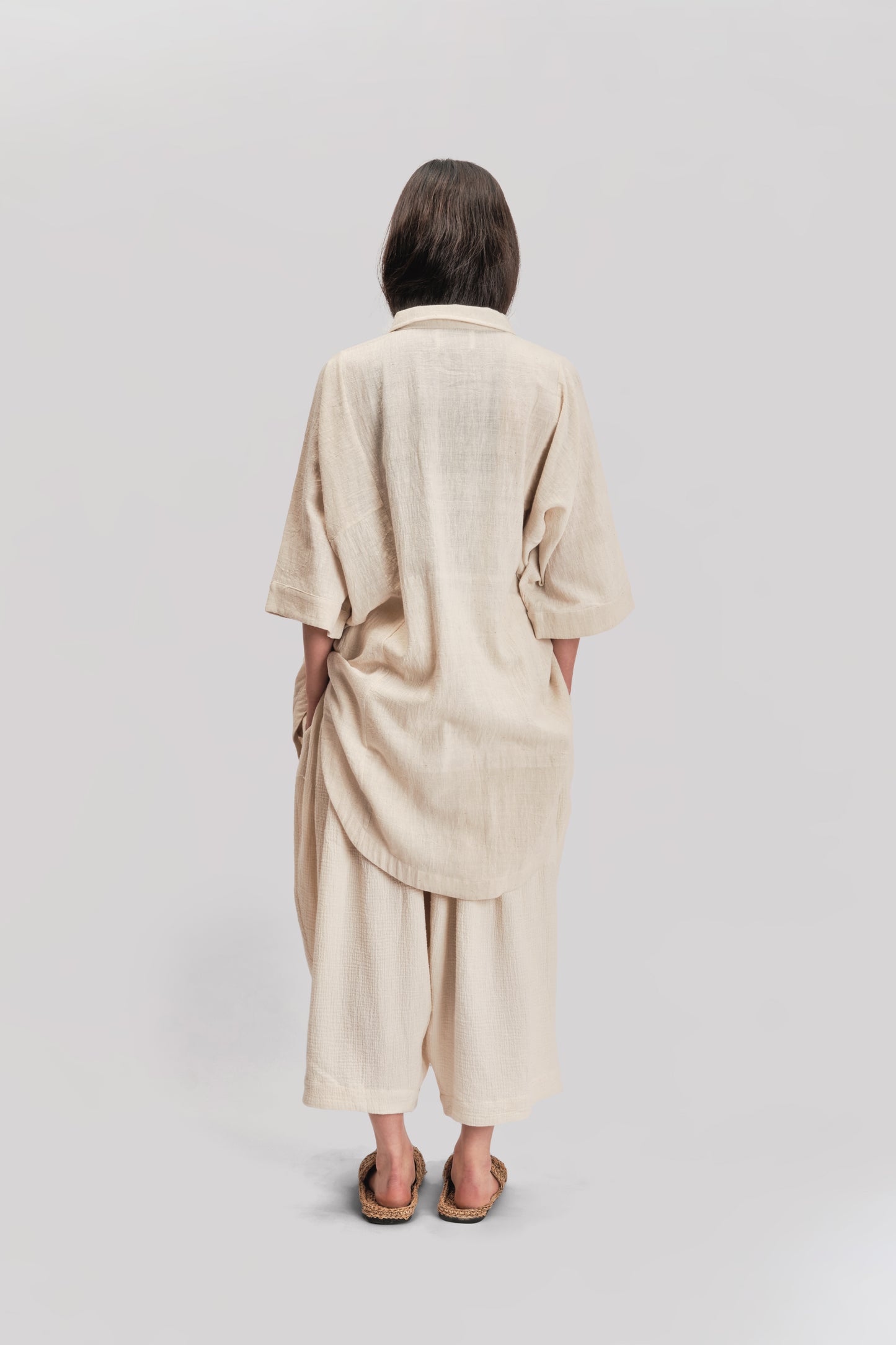 Short Sleeve Farmer Shirt – Handloom Kala Cotton – Natural