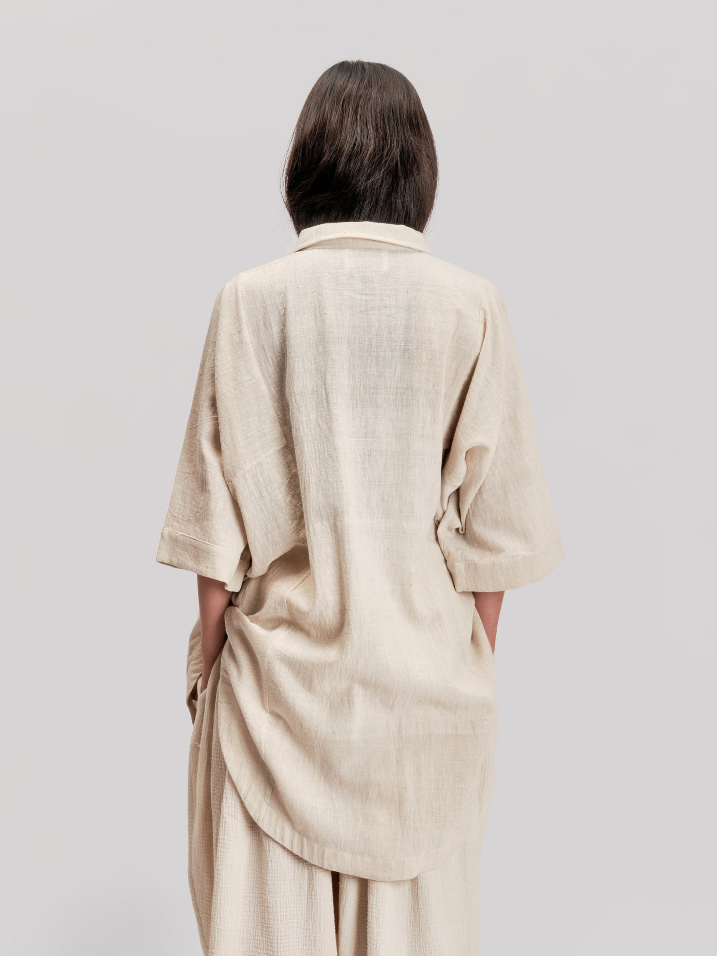 Short Sleeve Farmer Shirt – Handloom Kala Cotton – Natural