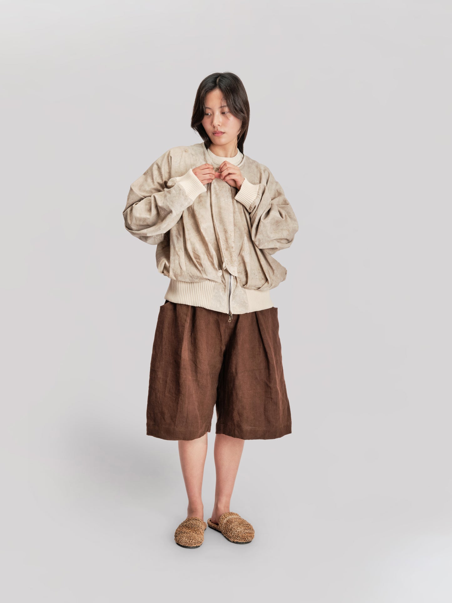 Farmer Shorts - Japanese Stonewashed Linen - Brown