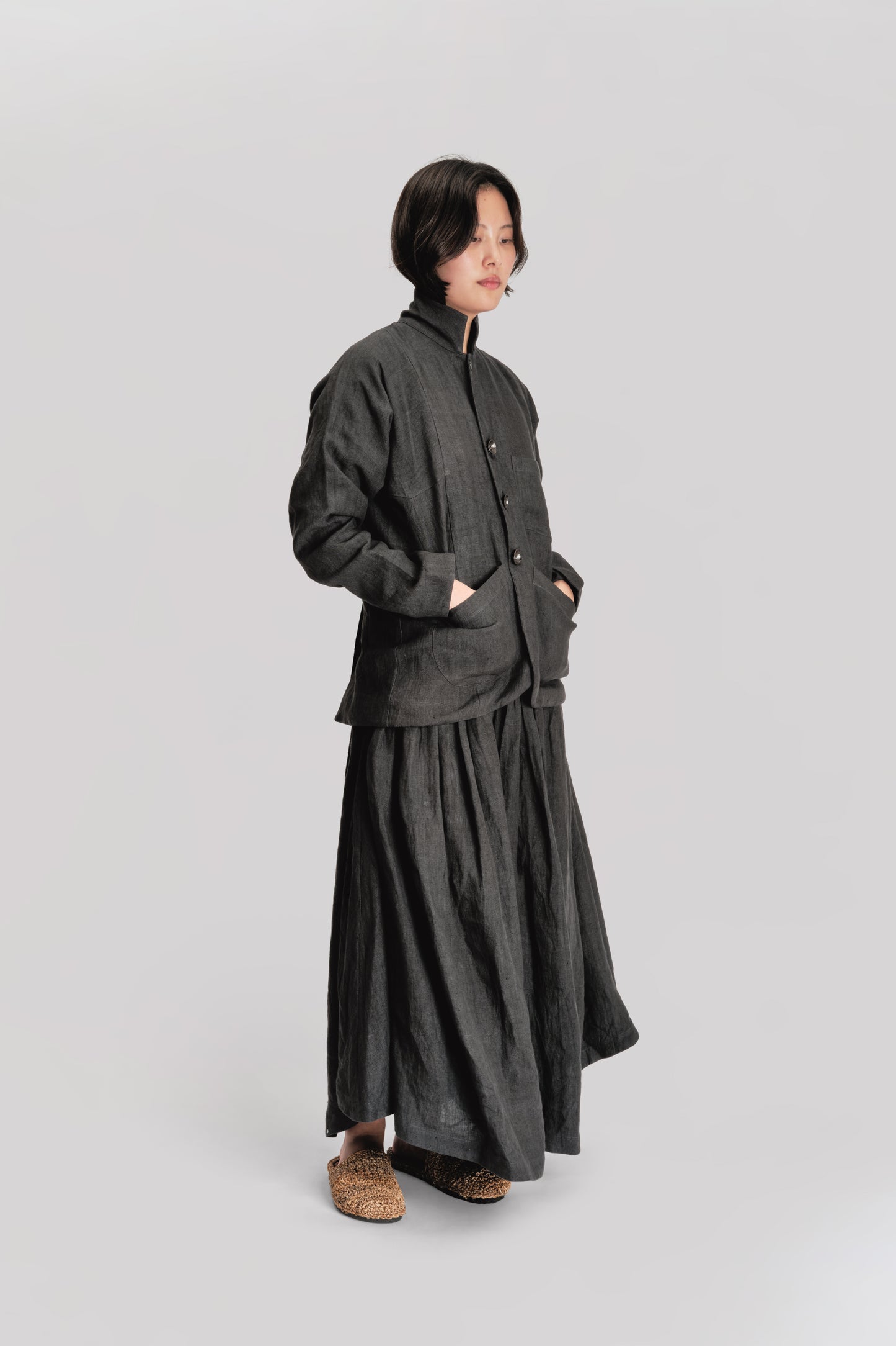 Fisherman Jacket – Japanese Stonewashed Linen – Black