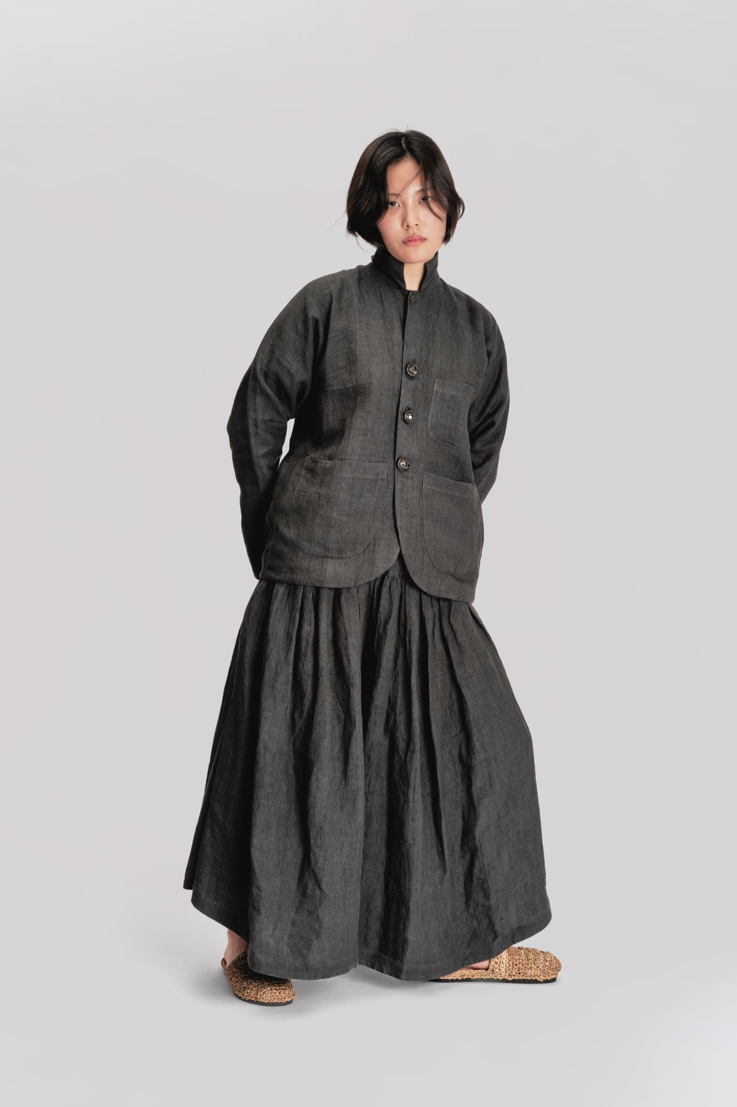 Fisherman Jacket – Japanese Stonewashed Linen – Black
