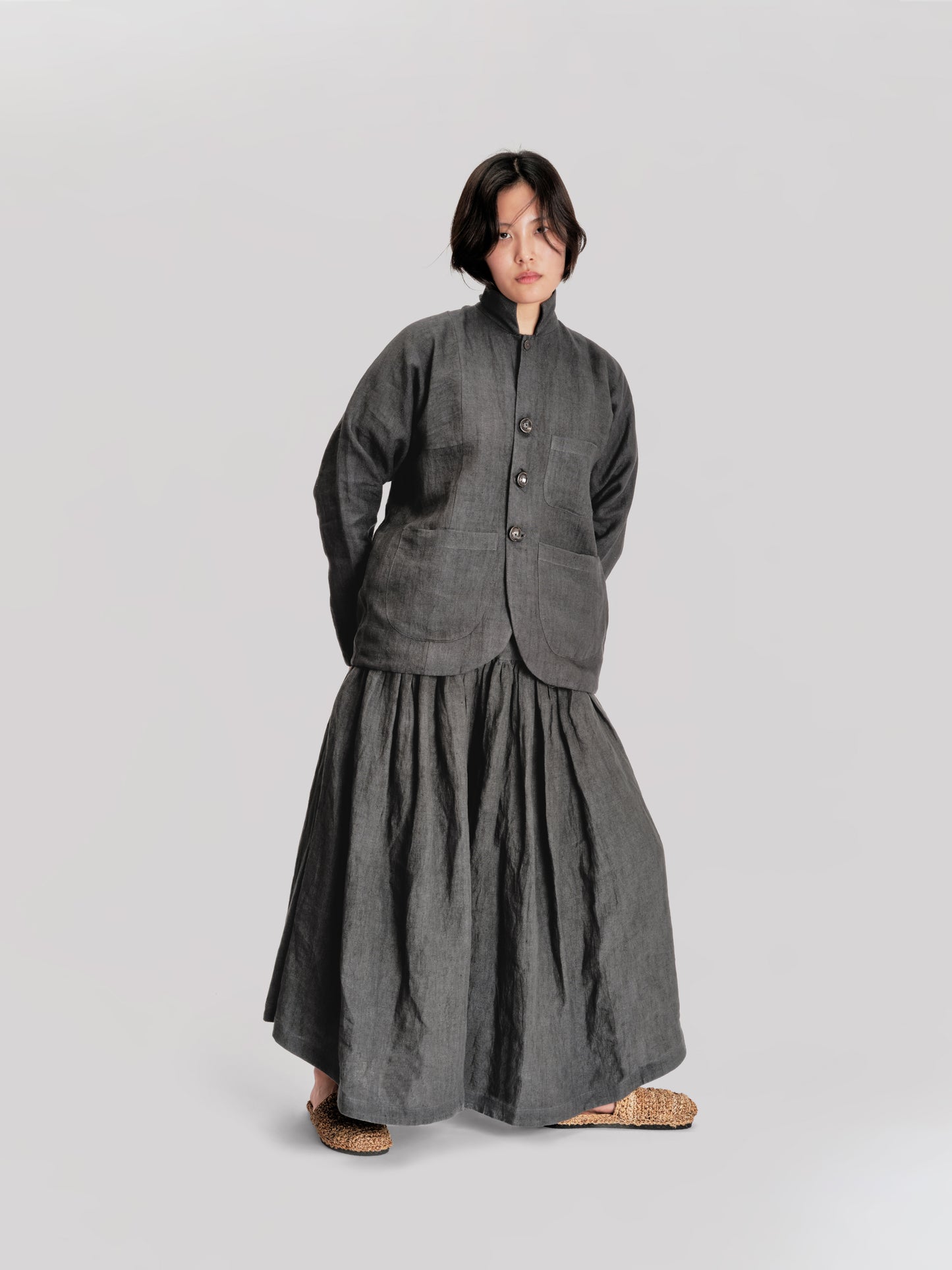Fisherman Jacket – Japanese Stonewashed Linen – Black