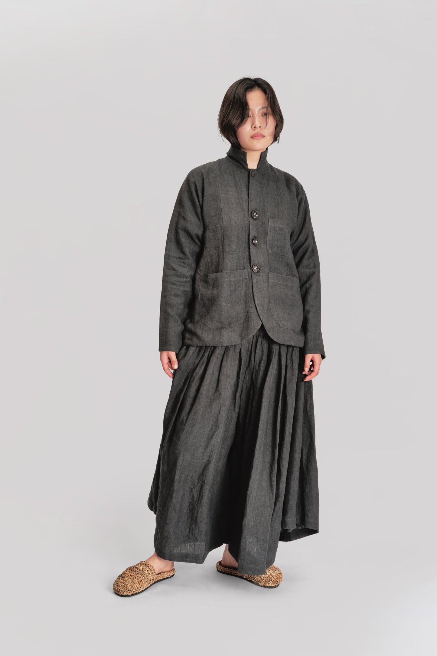 Fisherman Jacket – Japanese Stonewashed Linen – Black