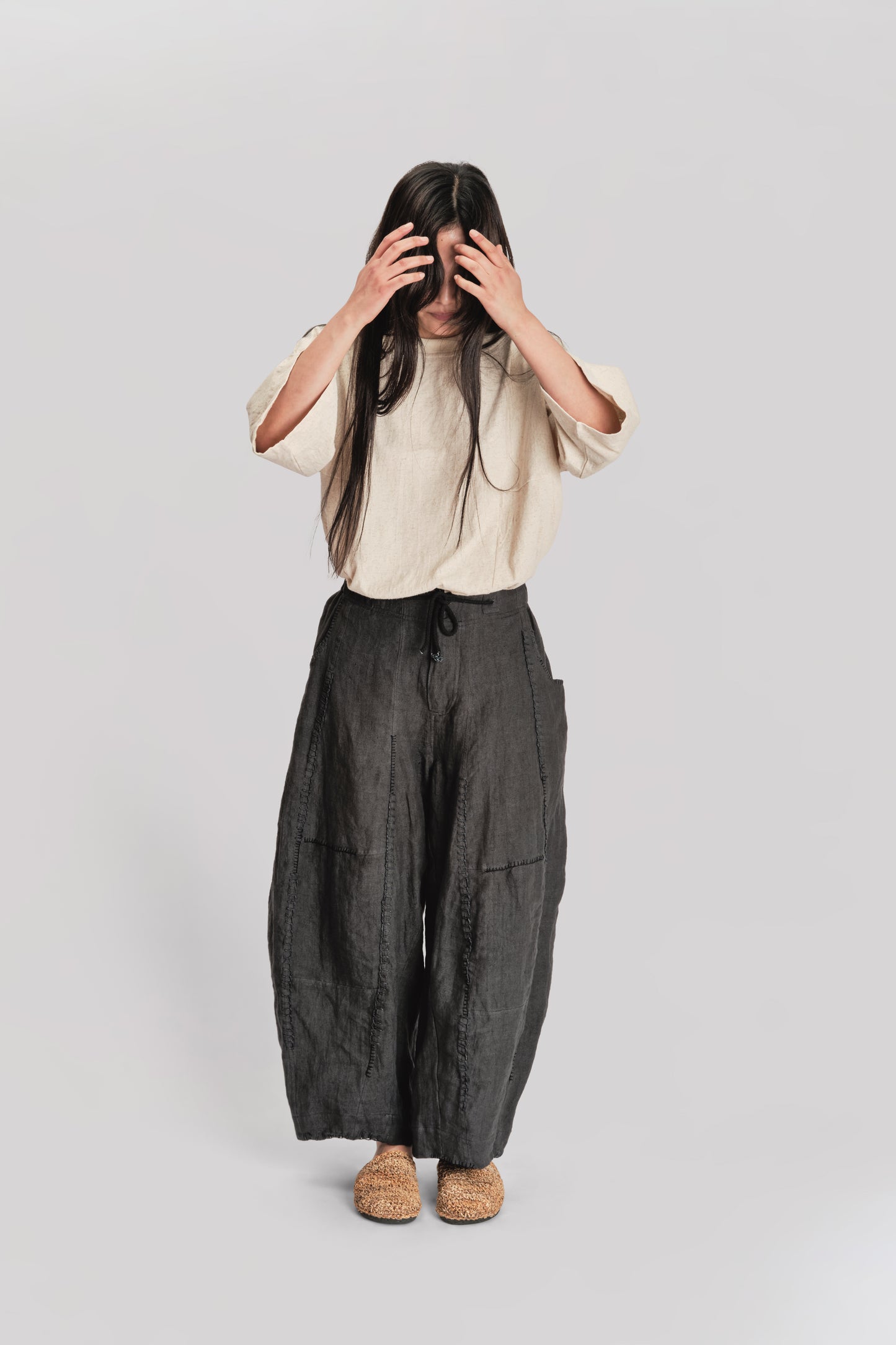 Fisherman Pant - Stone Washed Linen - Black