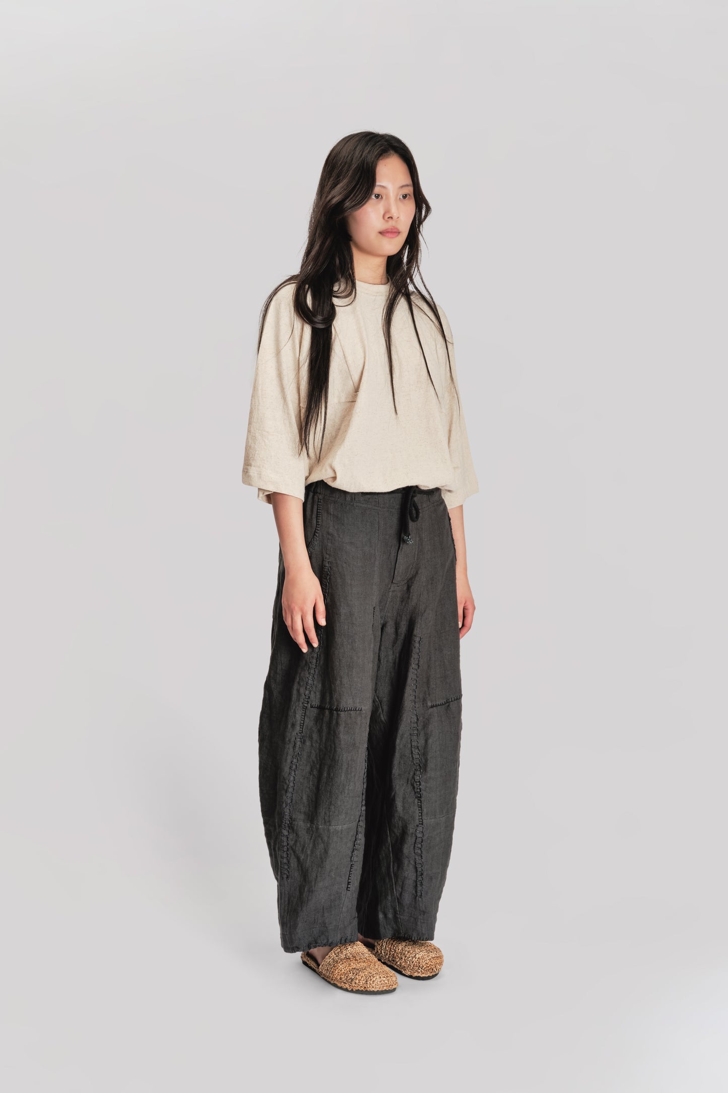Fisherman Pant - Stone Washed Linen - Black