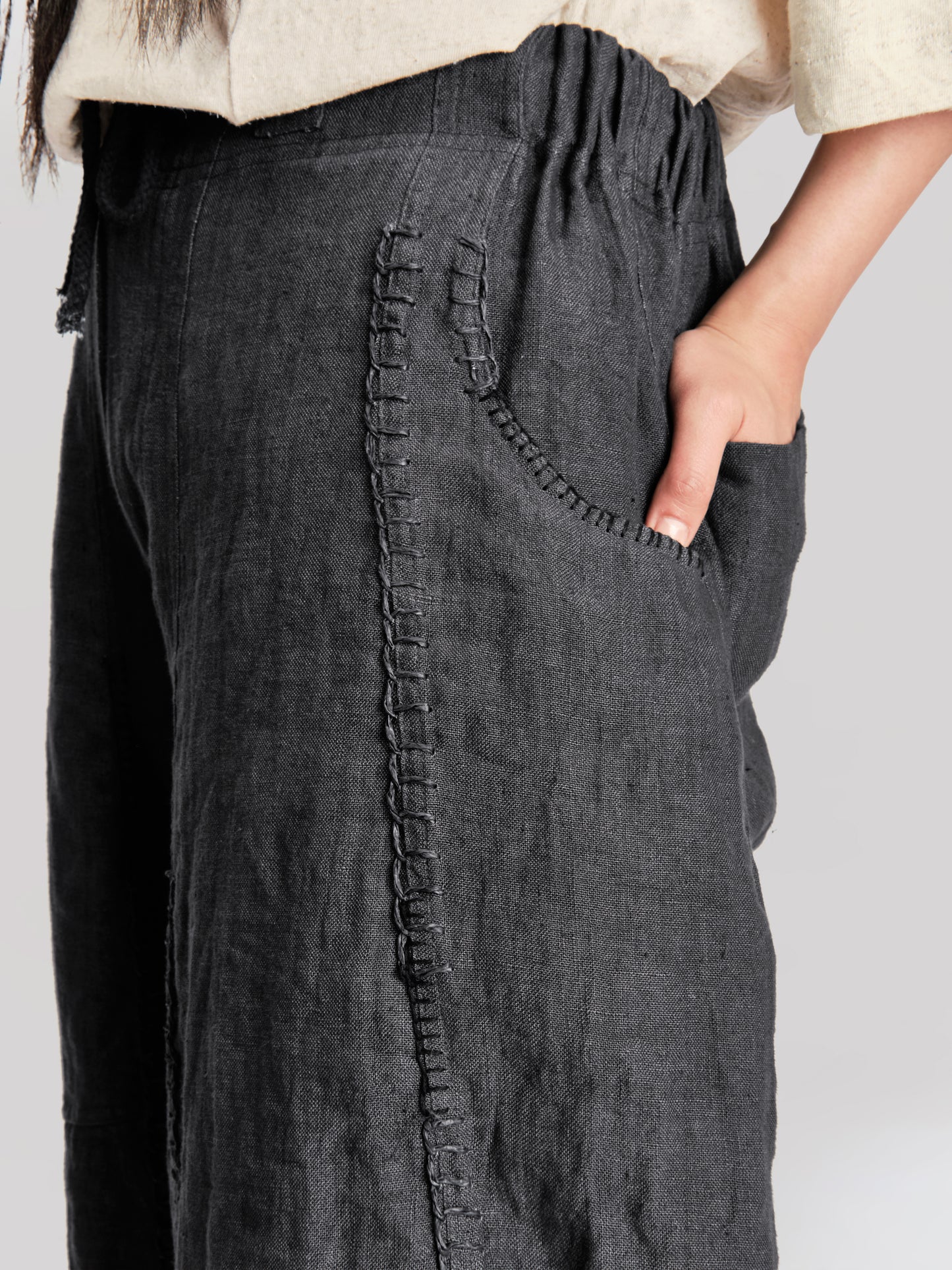 Fisherman Pant - Japanese Stonewashed Linen - Black