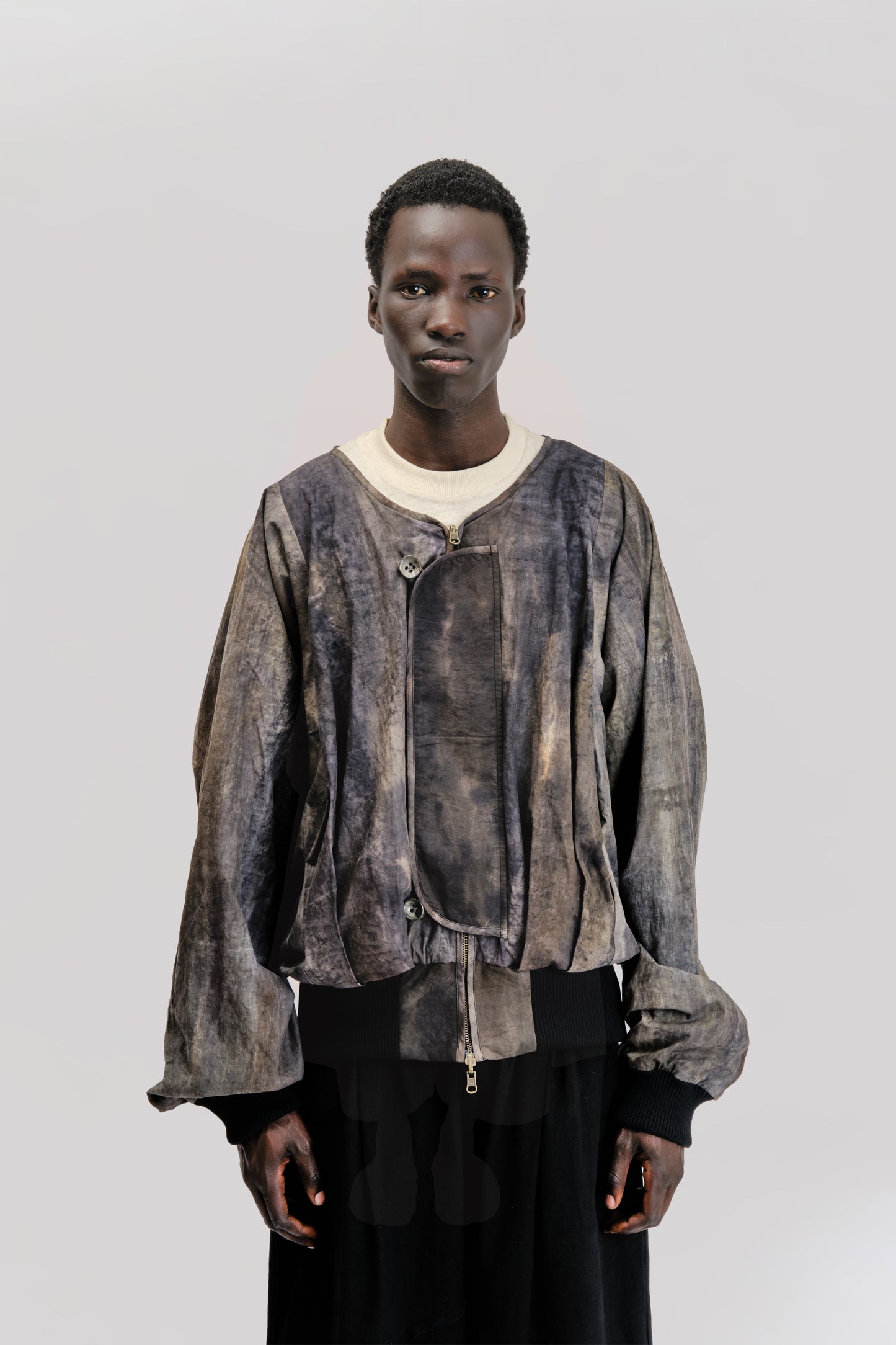 Roly Poly Jacket - Hand Painted Cotton Poplin - Dark Monet