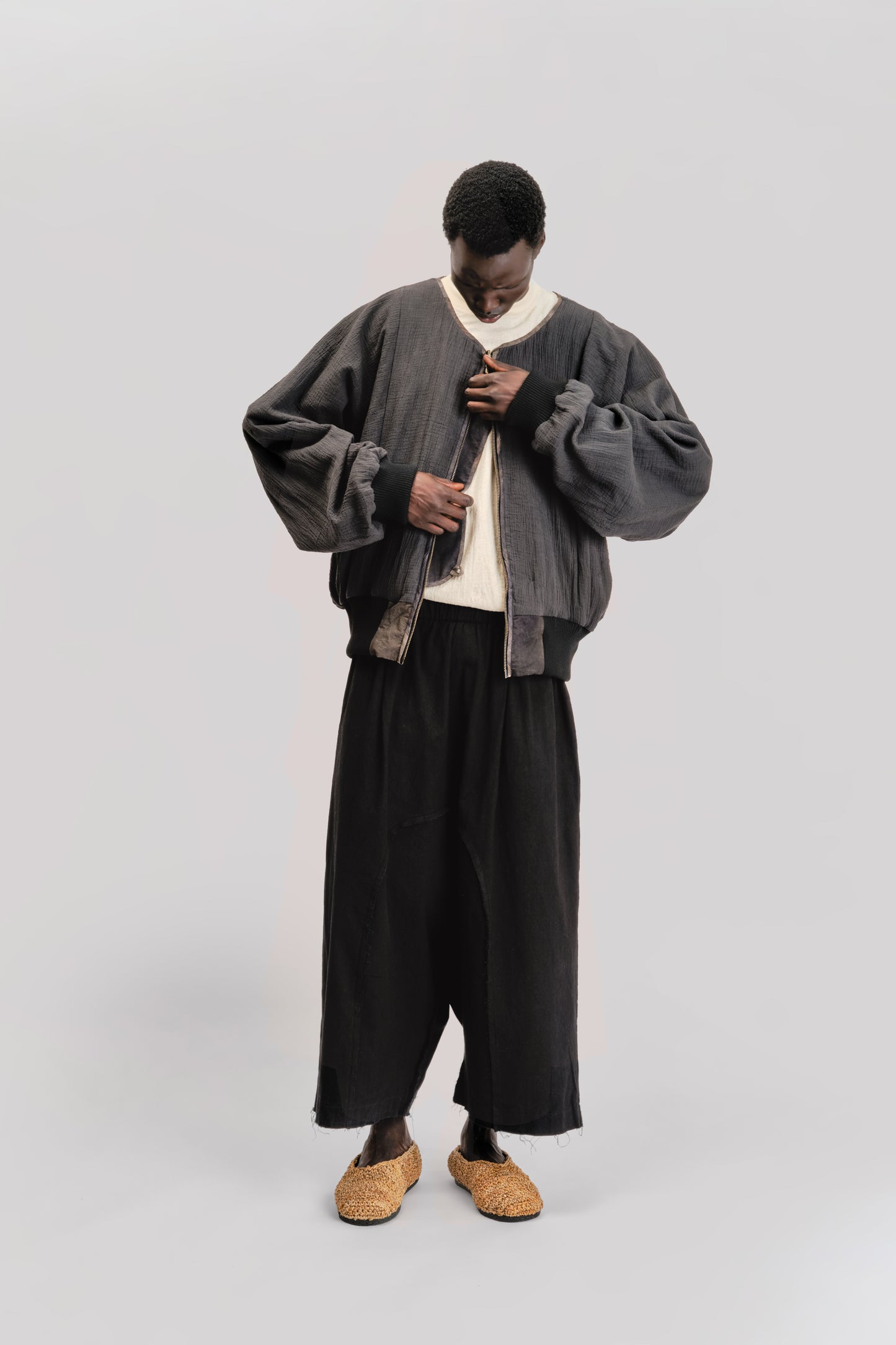 Roly Poly Jacket - Hand Painted Cotton Poplin - Dark Monet