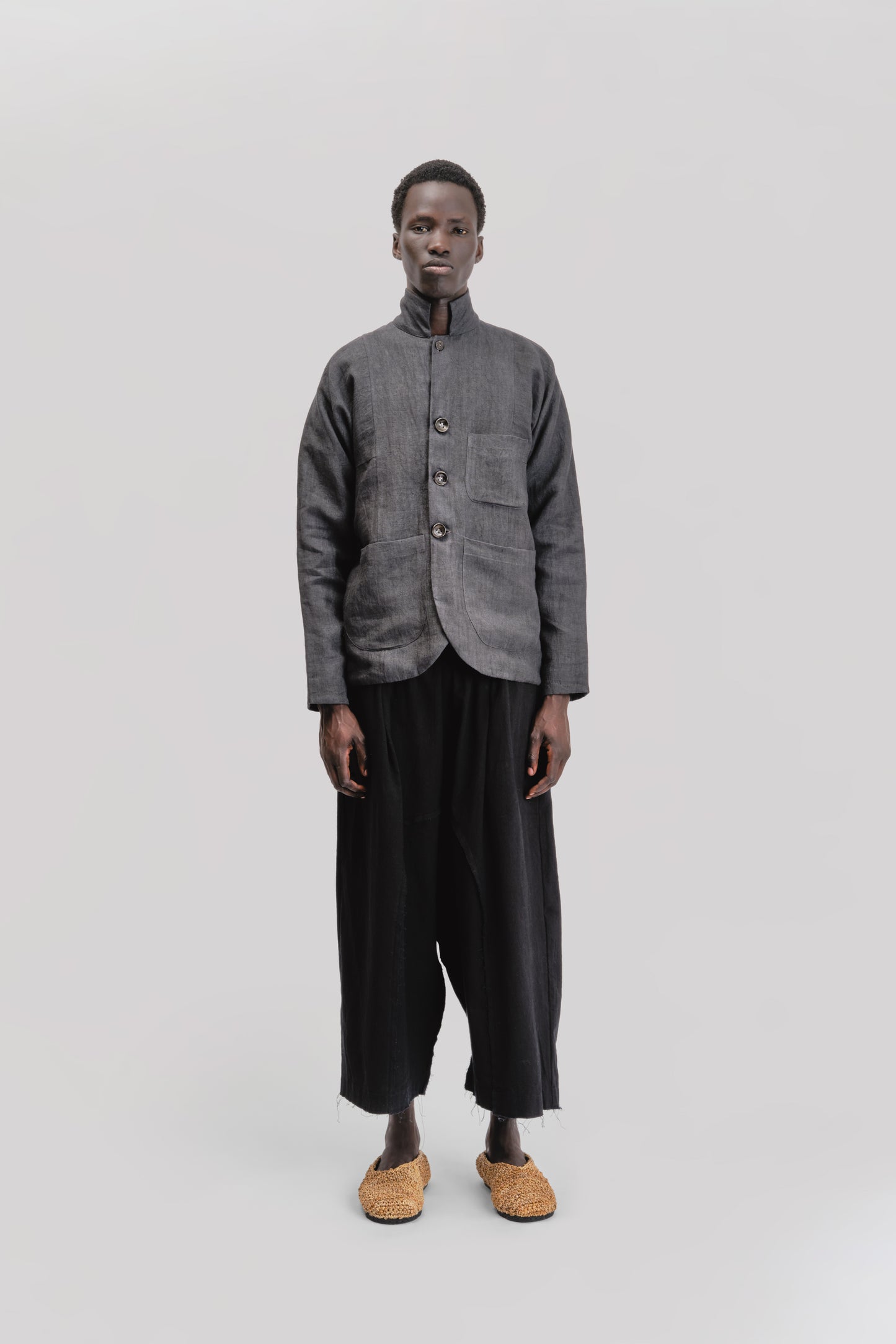 Fisherman Jacket – Japanese Stonewashed Linen – Black