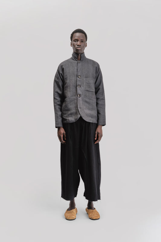 Fisherman Jacket – Japanese Stonewashed Linen – Black