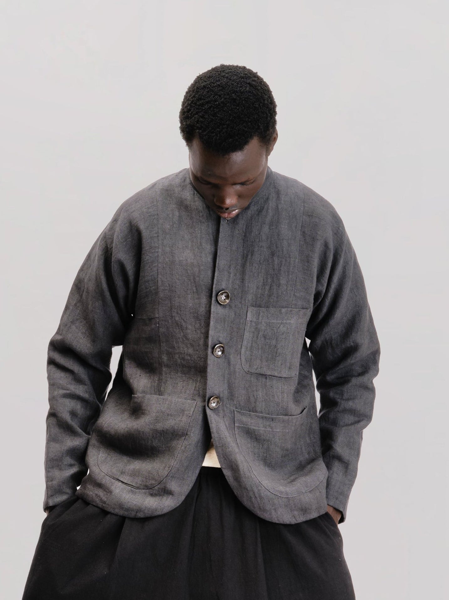 Fisherman Jacket – Japanese Stonewashed Linen – Black