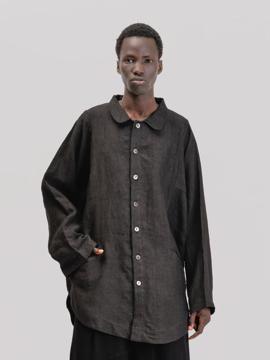Farmer Shirt – Japanese Stonewashed Linen – Black