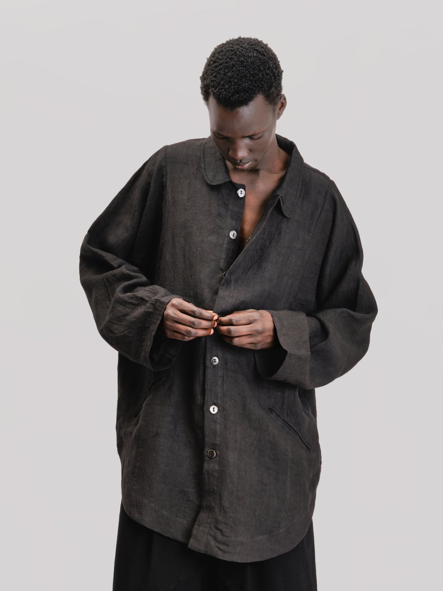 Farmer Shirt – Japanese Stonewashed Linen – Black