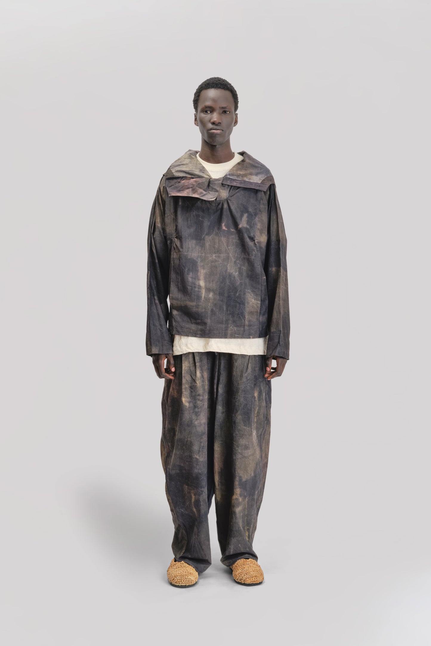 Fisherman Hoodie – Hand Painted Cotton Poplin – Dark Monet