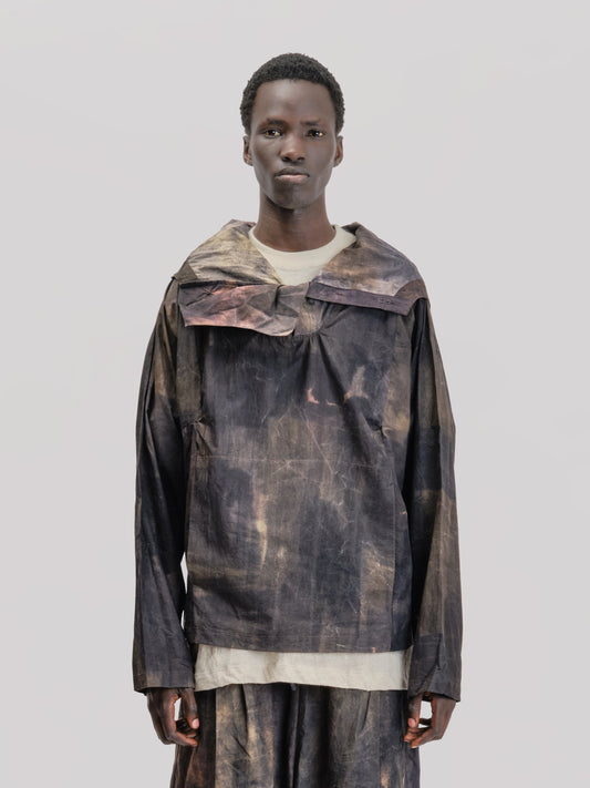 Fisherman Hoodie – Hand Painted Cotton Poplin – Dark Monet