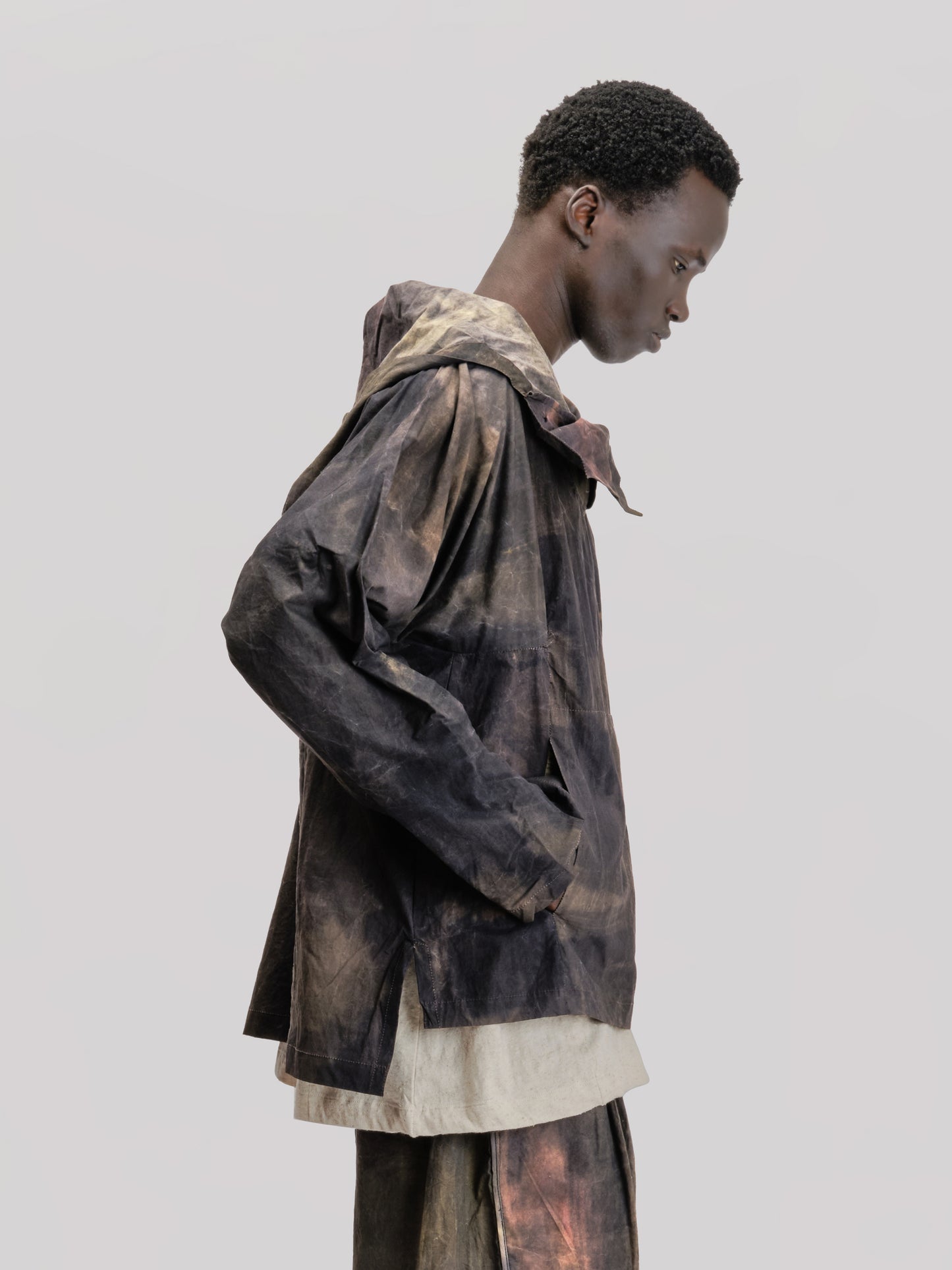 Fisherman Hoodie – Hand Painted Cotton – Dark Monet