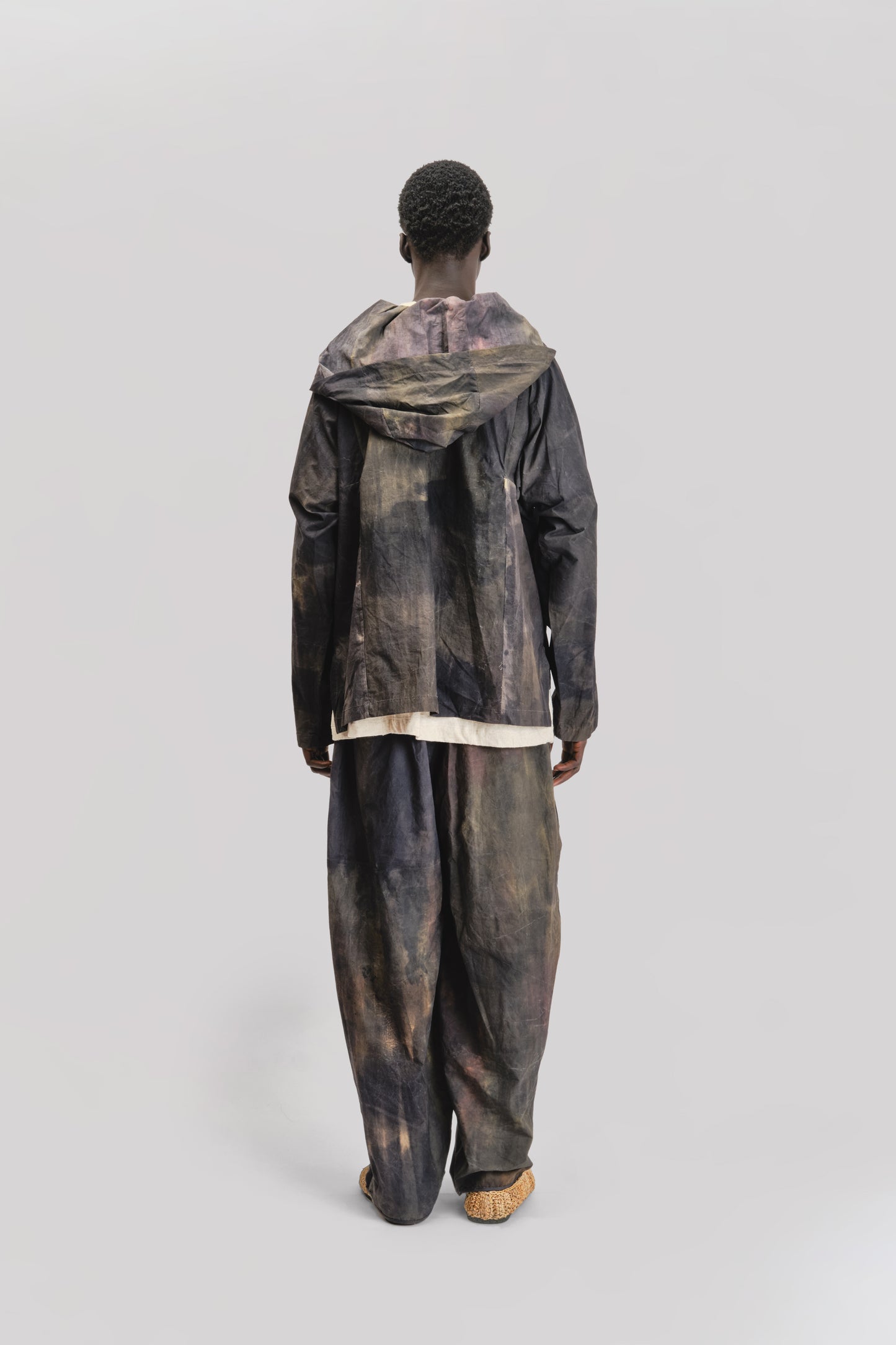 Fisherman Hoodie – Hand Painted Cotton Poplin – Dark Monet