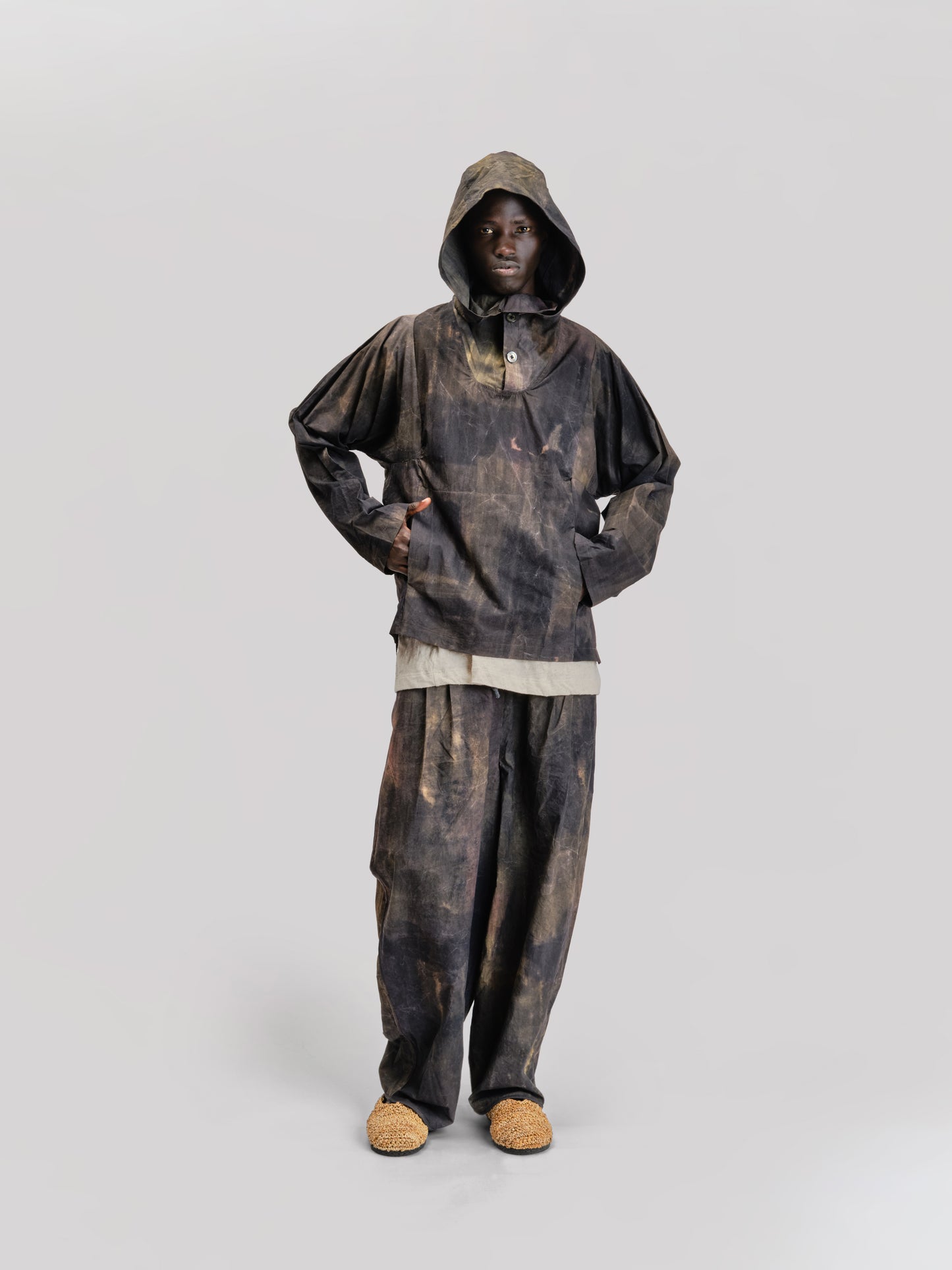 Fisherman Hoodie – Hand Painted Cotton – Dark Monet