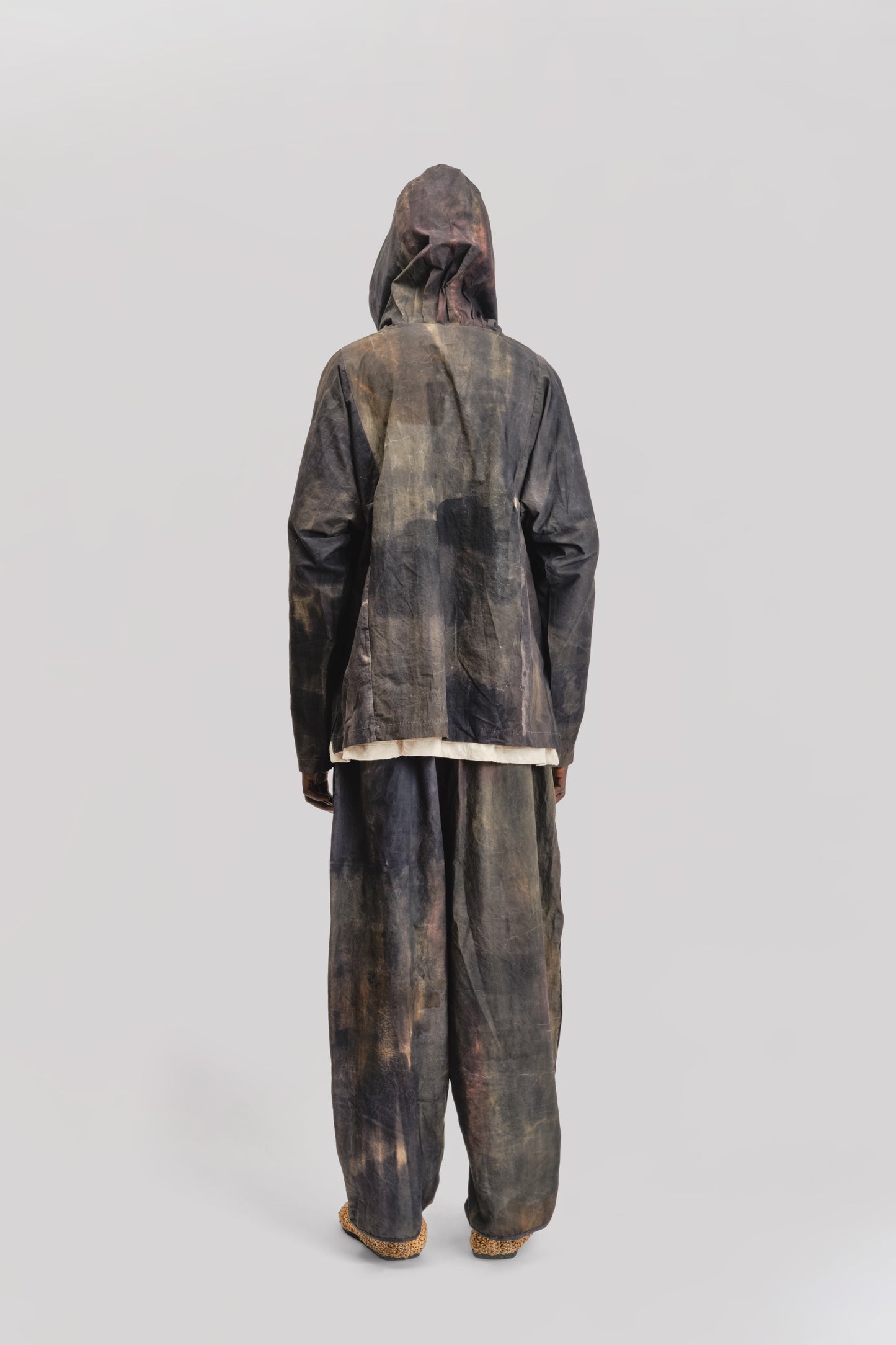 Fisherman Hoodie – Hand Painted Cotton Poplin – Dark Monet