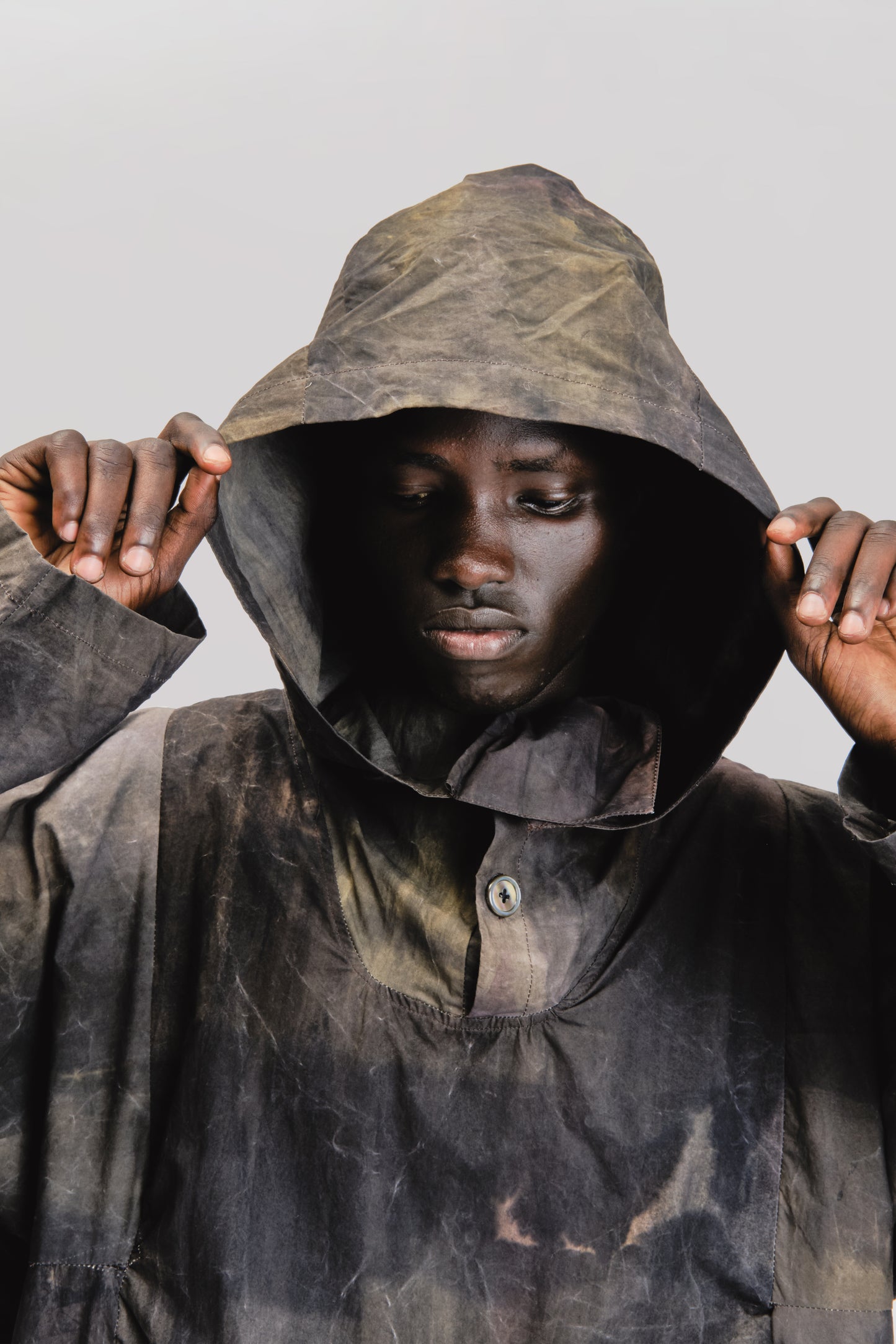 Fisherman Hoodie – Hand Painted Cotton Poplin – Dark Monet