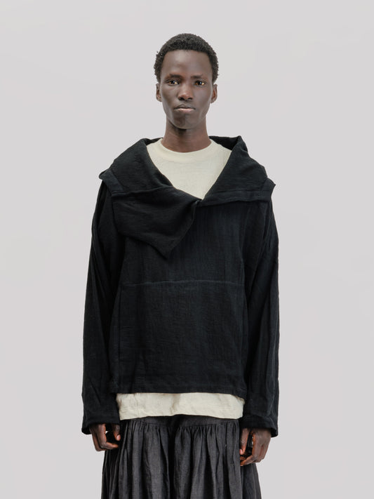 Fisherman Hoodie – Handloom Kala Cotton – Black