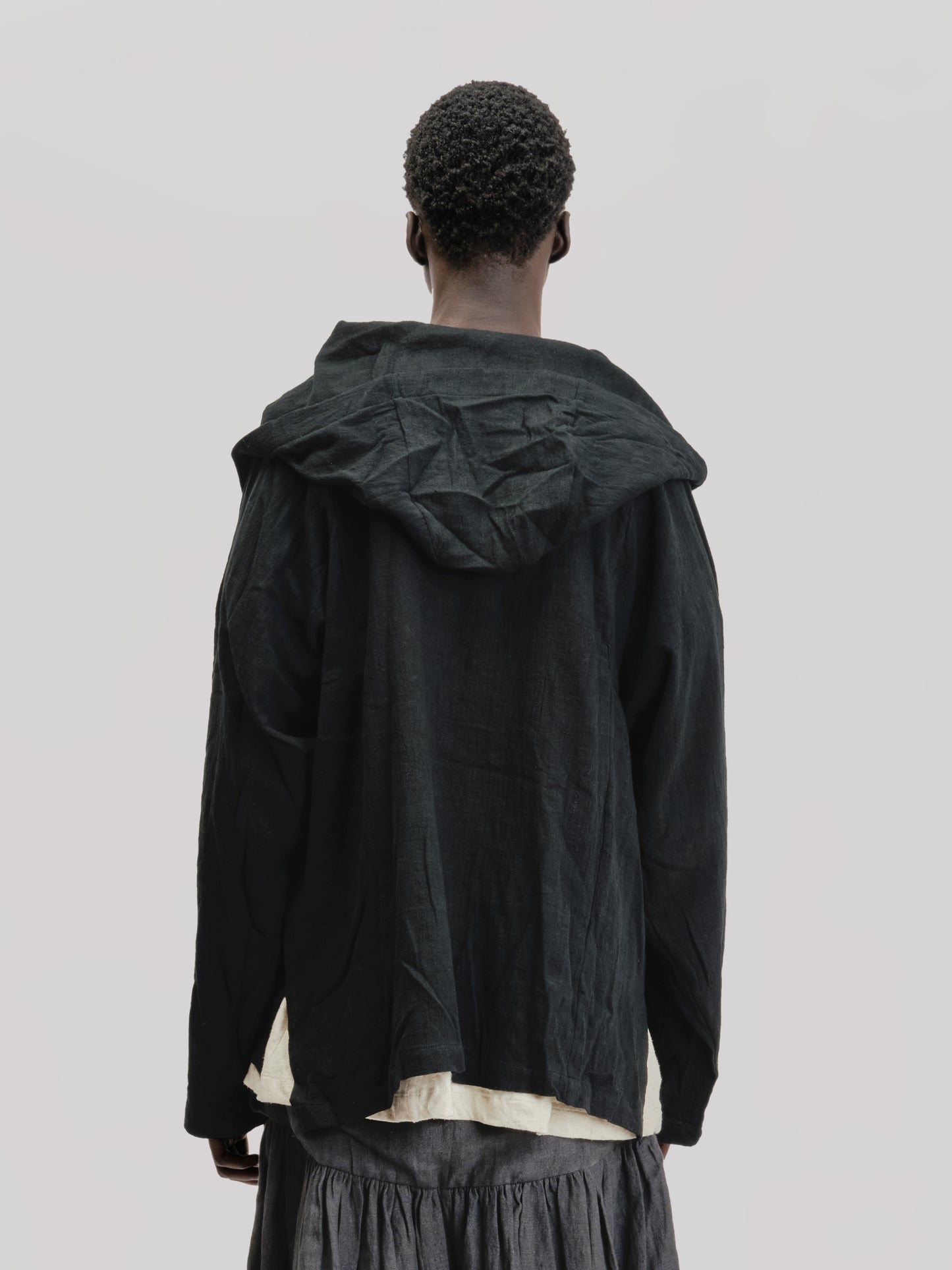 Fisherman Hoodie – Handloom Kala Cotton – Black