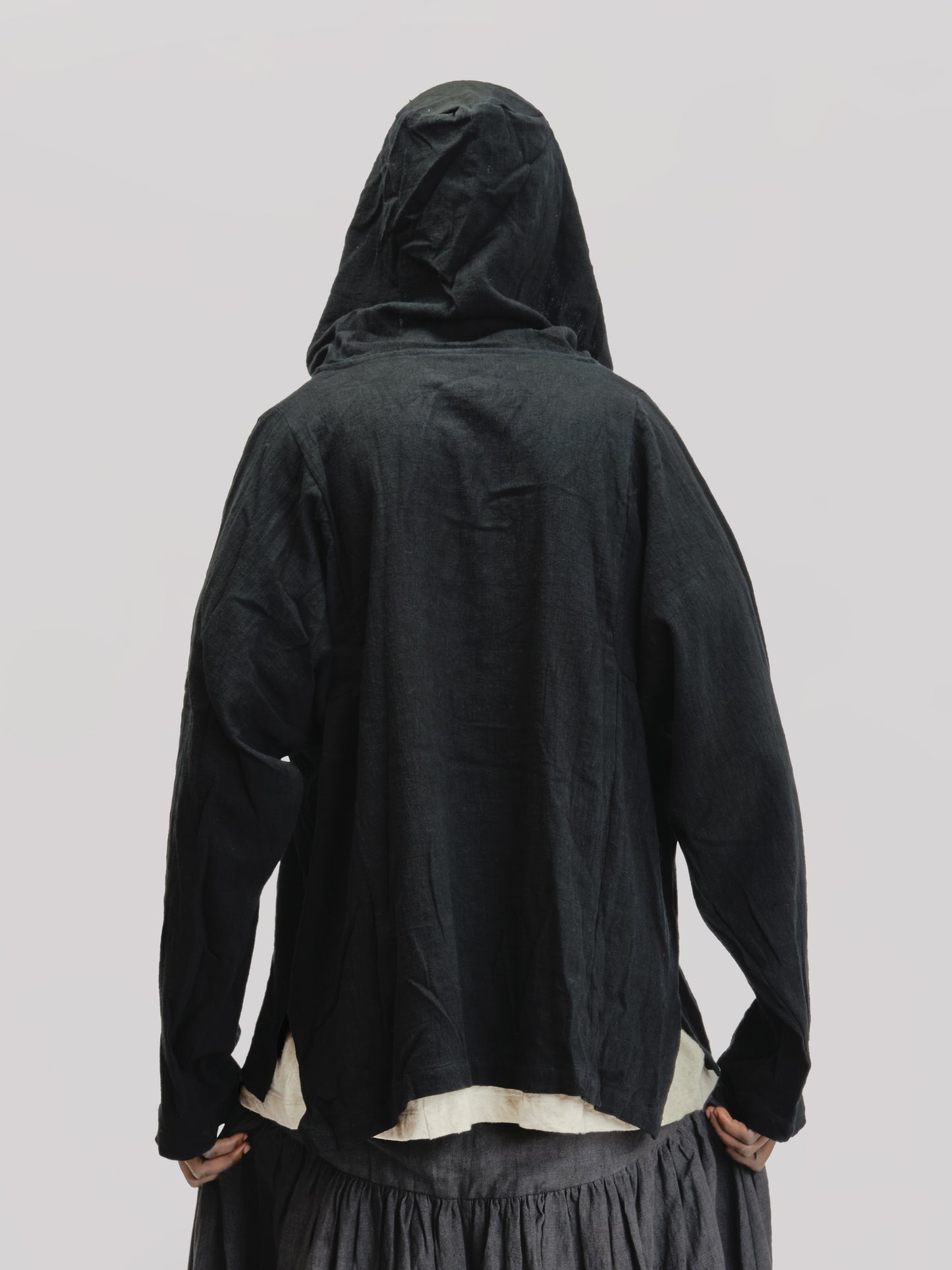 Fisherman Hoodie – Handloom Kala Cotton – Black