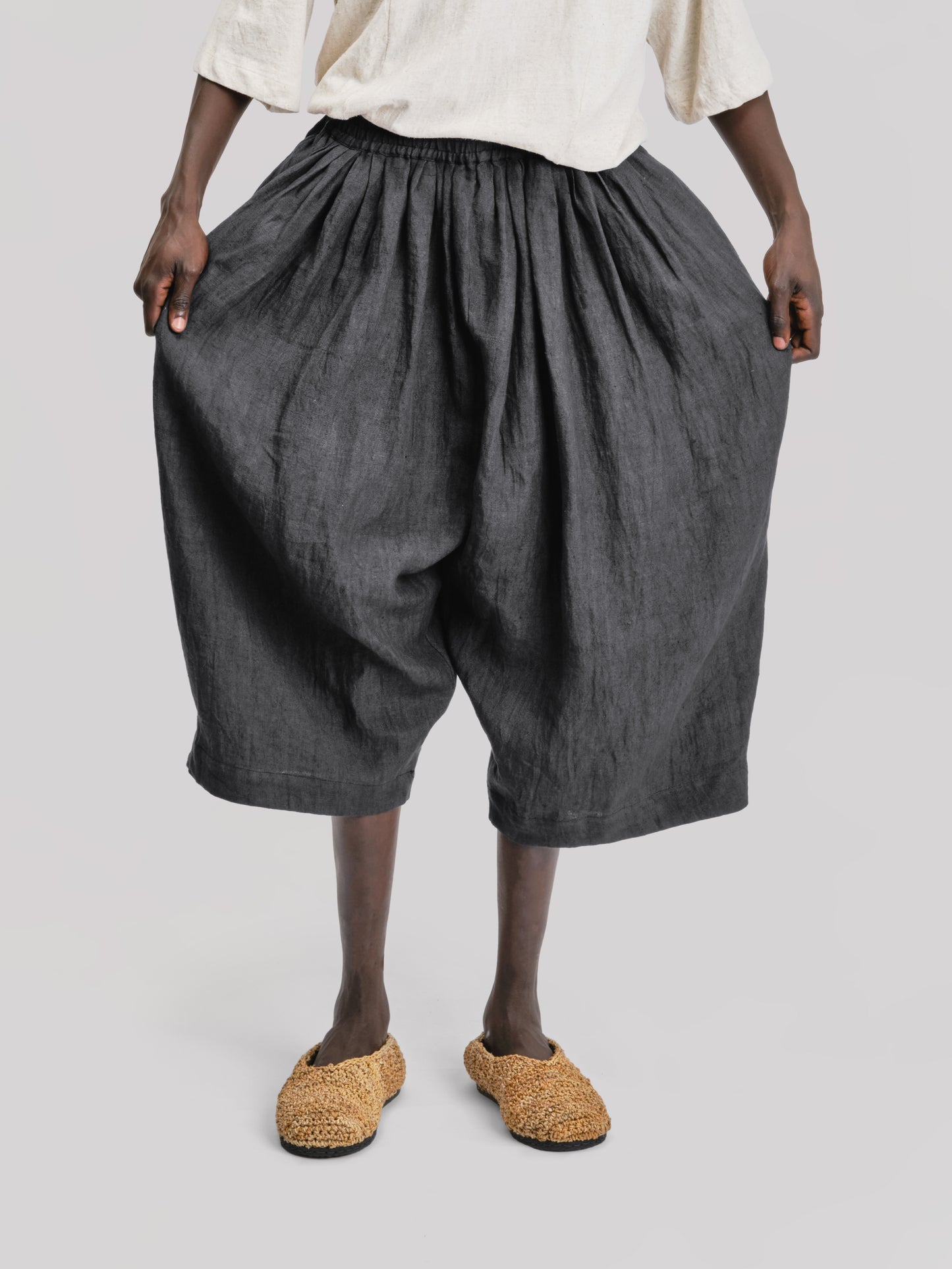 Roly Poly Shorts - Japanese Stonewashed Linen - Black