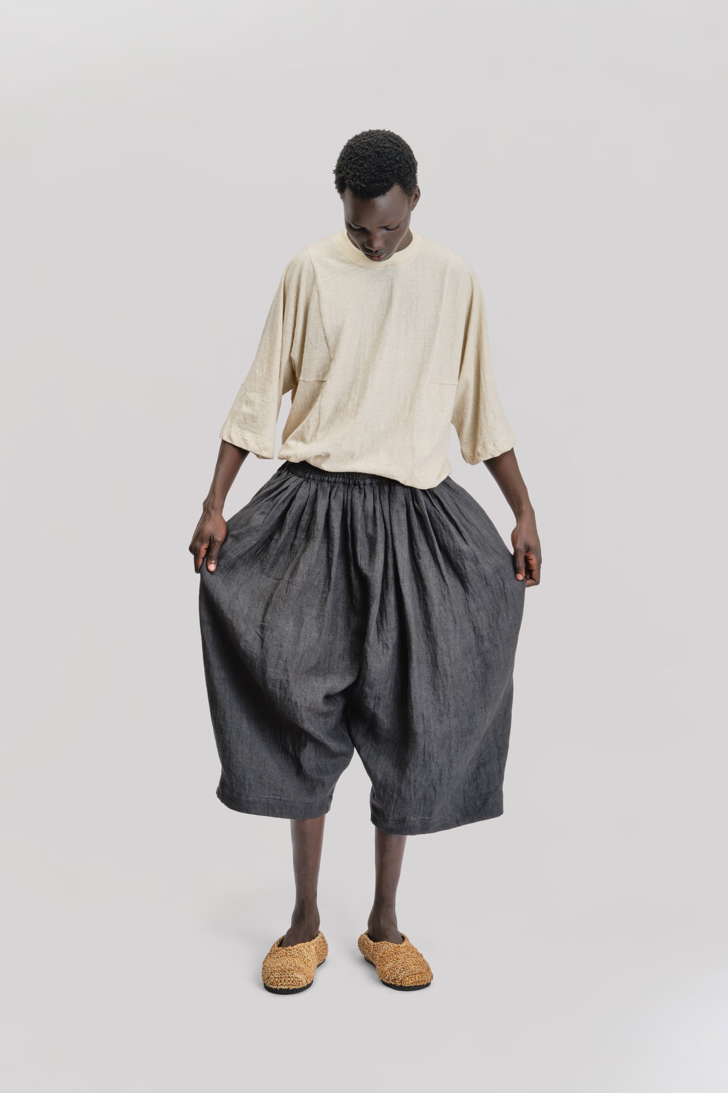 Roly Poly Shorts - Japanese Stone Washed Linen - Black
