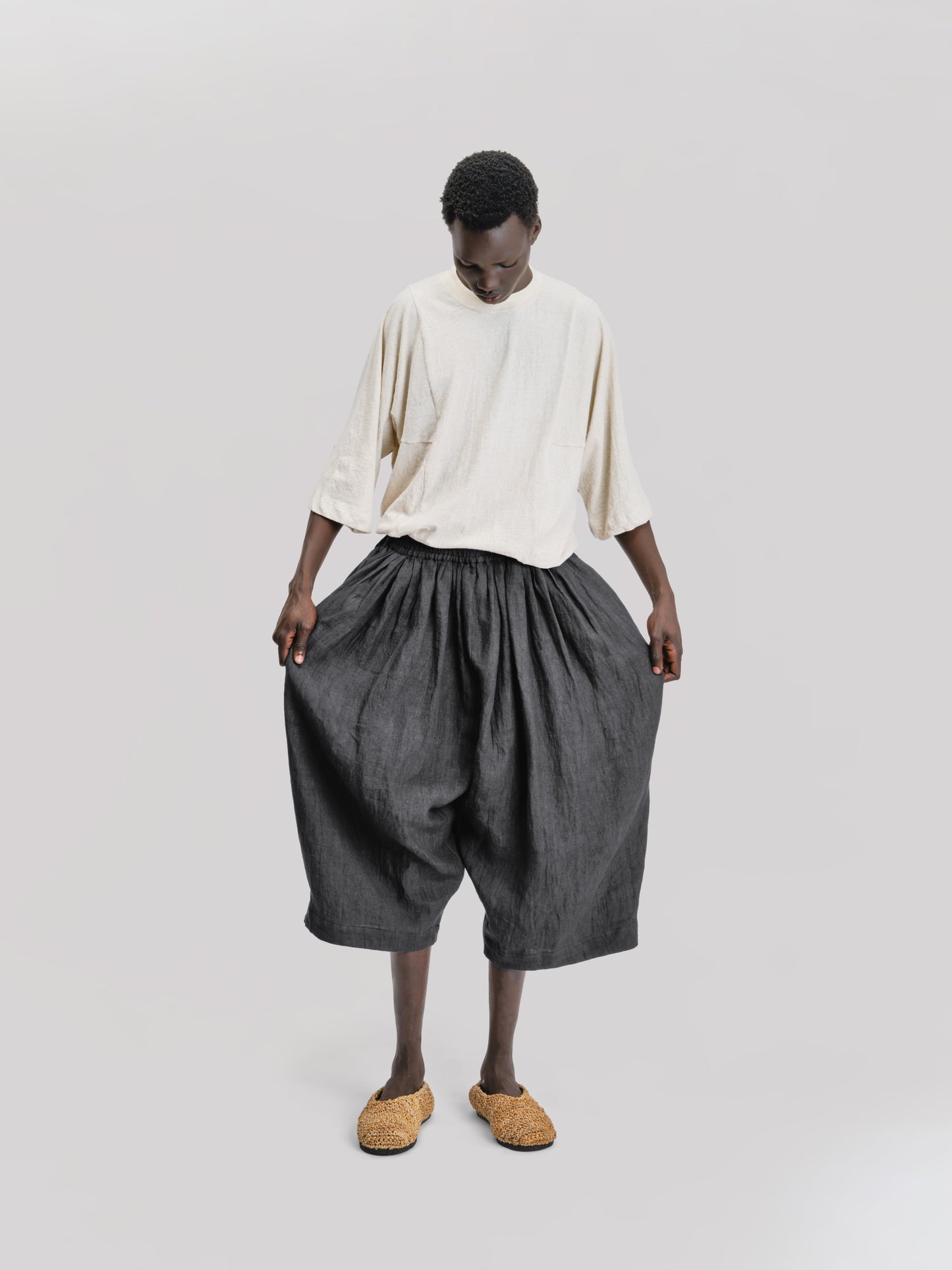 Roly Poly Shorts - Japanese Stonewashed Linen - Black