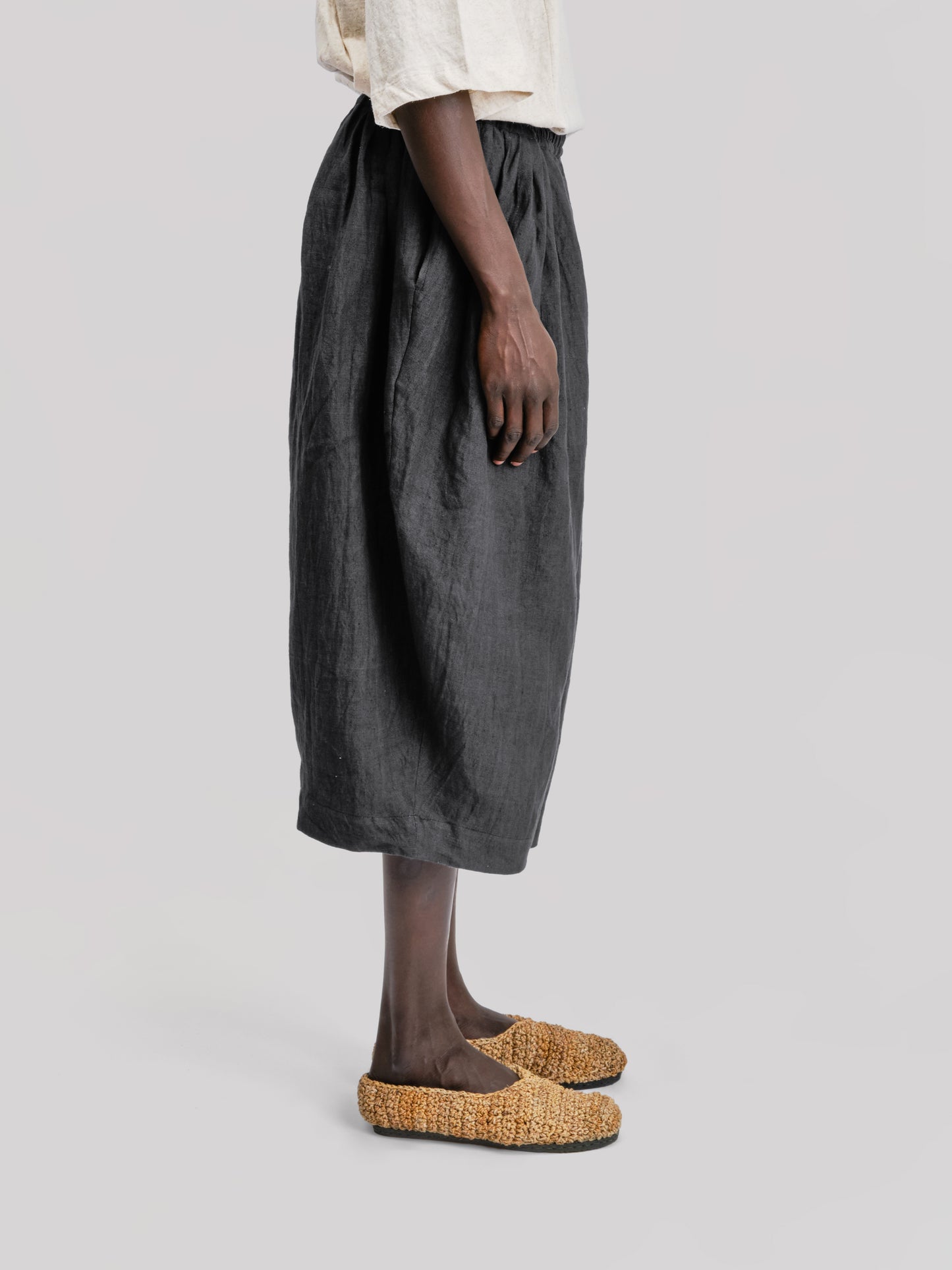 Roly Poly Shorts - Japanese Stonewashed Linen - Black