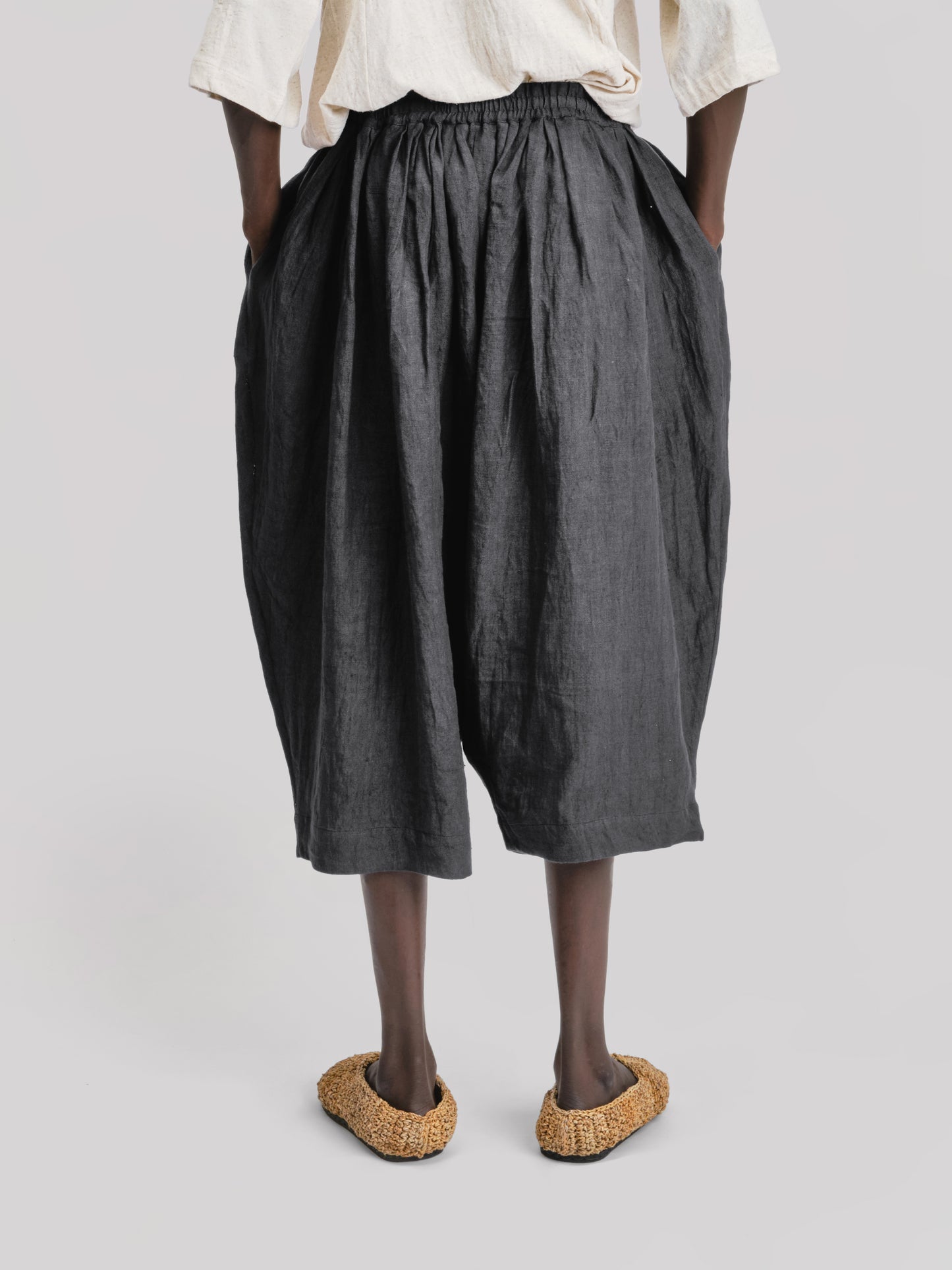 Roly Poly Shorts - Japanese Stonewashed Linen - Black