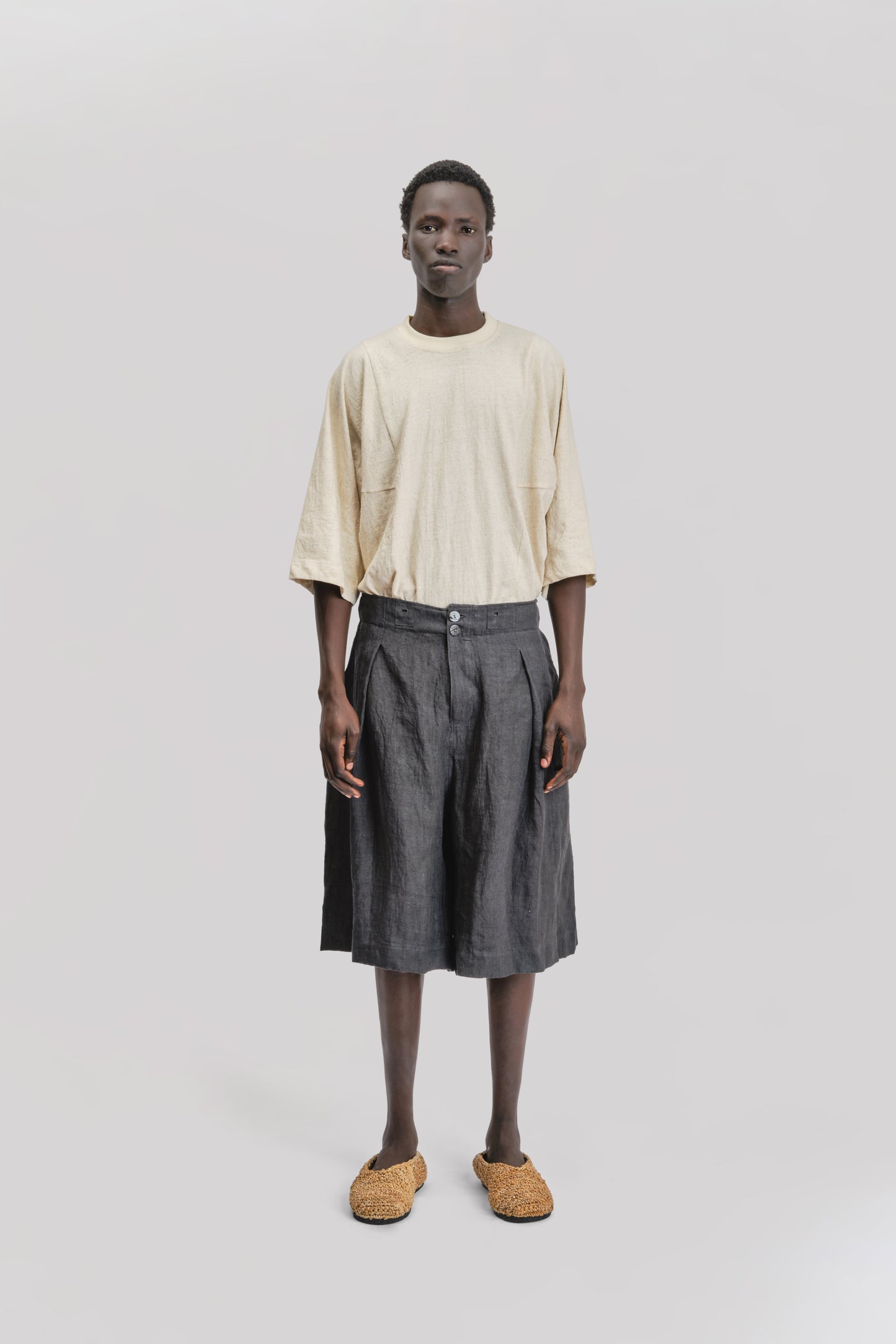 Farmer Shorts - Japanese Stone Washed Linen - Black