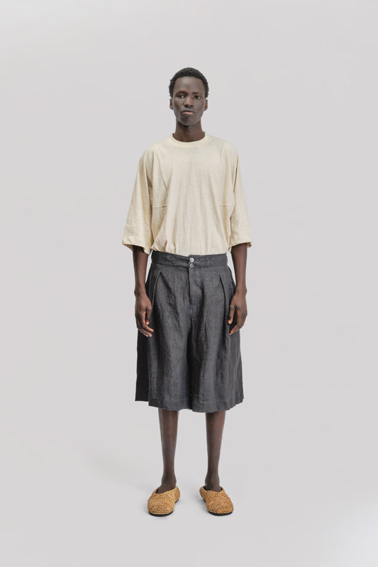 Farmer Shorts - Japanese Stone Washed Linen - Black