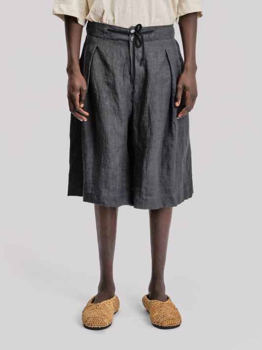 Farmer Shorts - Japanese Stonewashed Linen - Black
