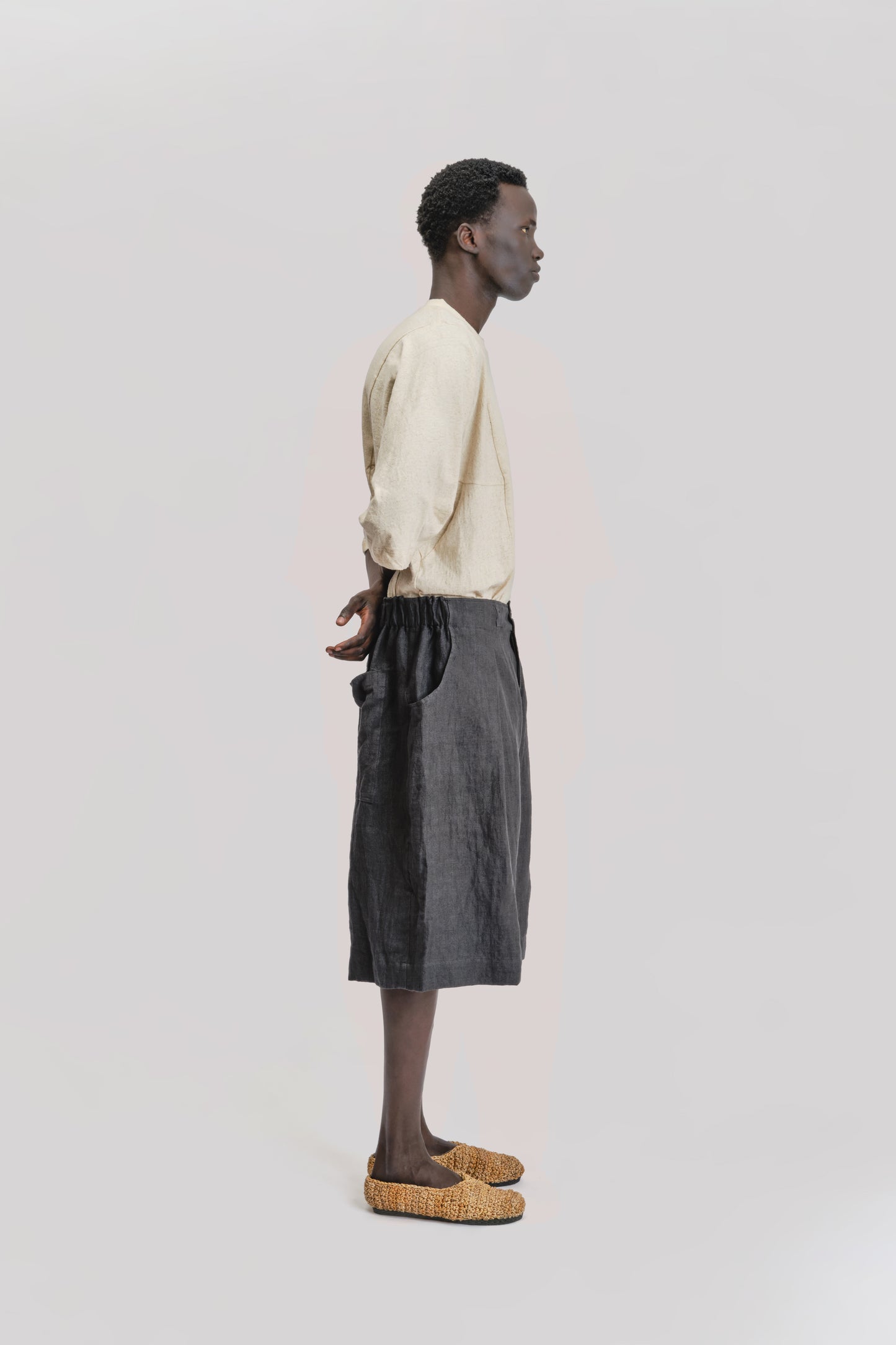 Farmer Shorts - Japanese Stone Washed Linen - Black