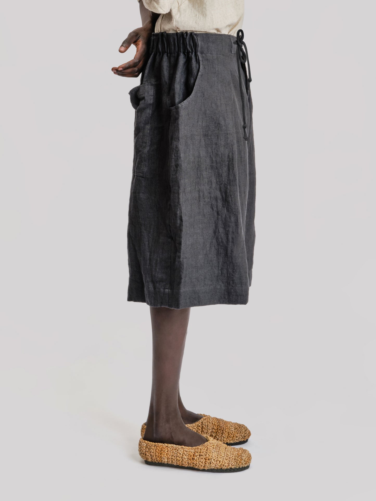 Farmer Shorts - Japanese Stonewashed Linen - Black