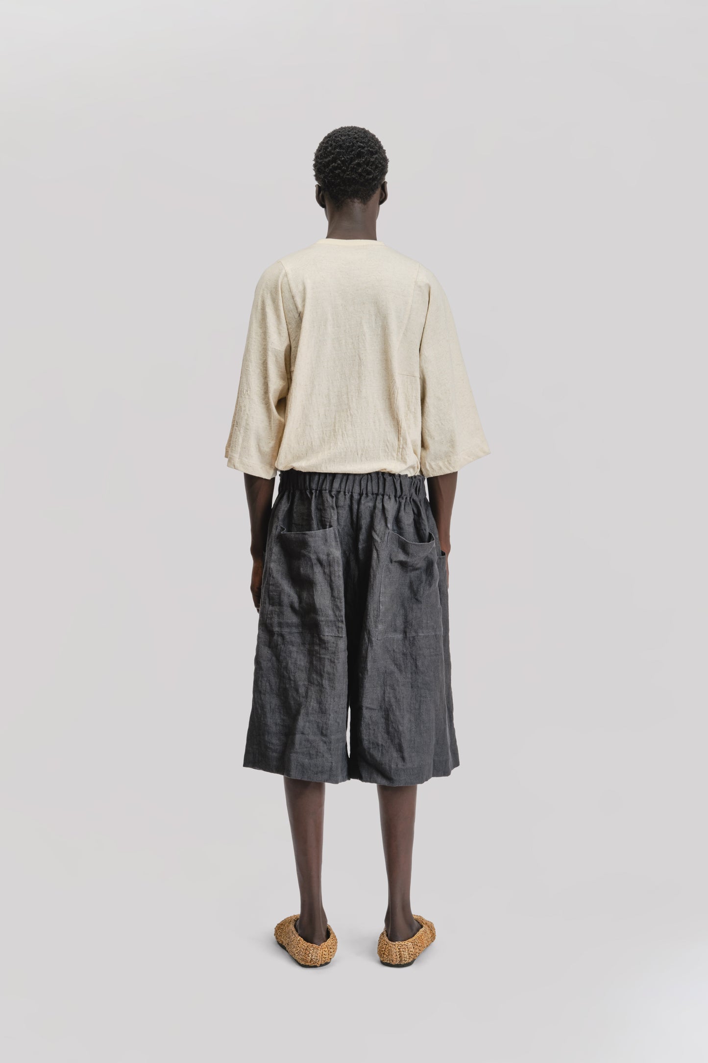 Farmer Shorts - Japanese Stone Washed Linen - Black