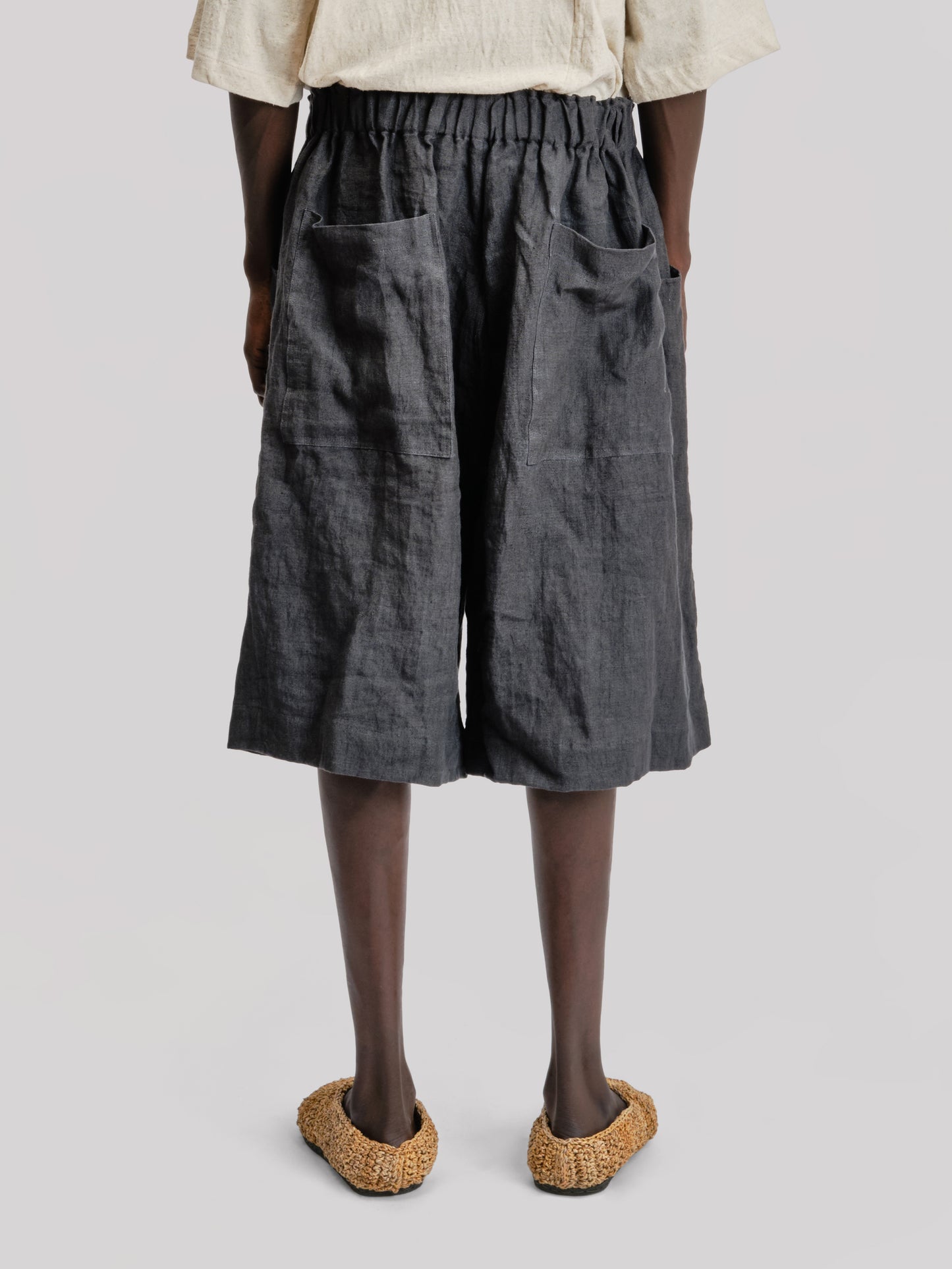Farmer Shorts - Japanese Stonewashed Linen - Black