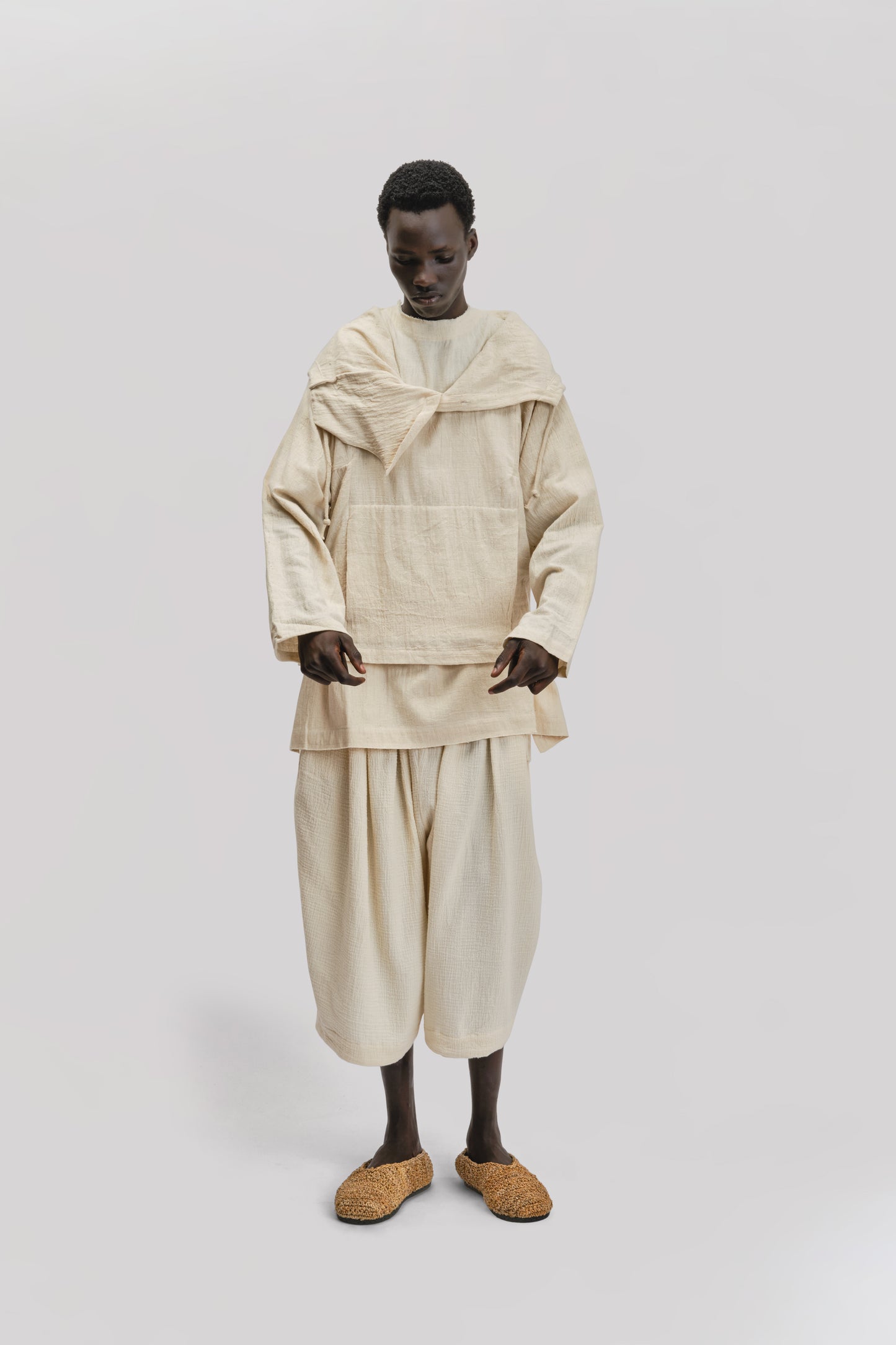 Fisherman Hoodie – Handloom Kala Cotton – Cream