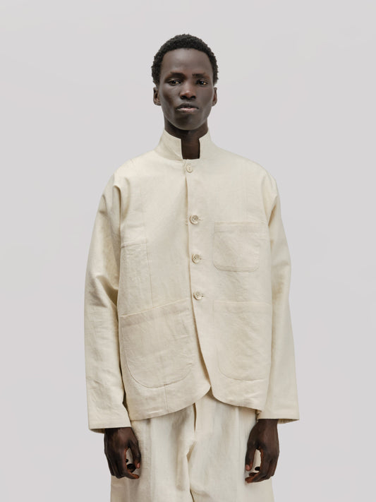 Fisherman Jacket – Handwoven Cotton Linen – Cream