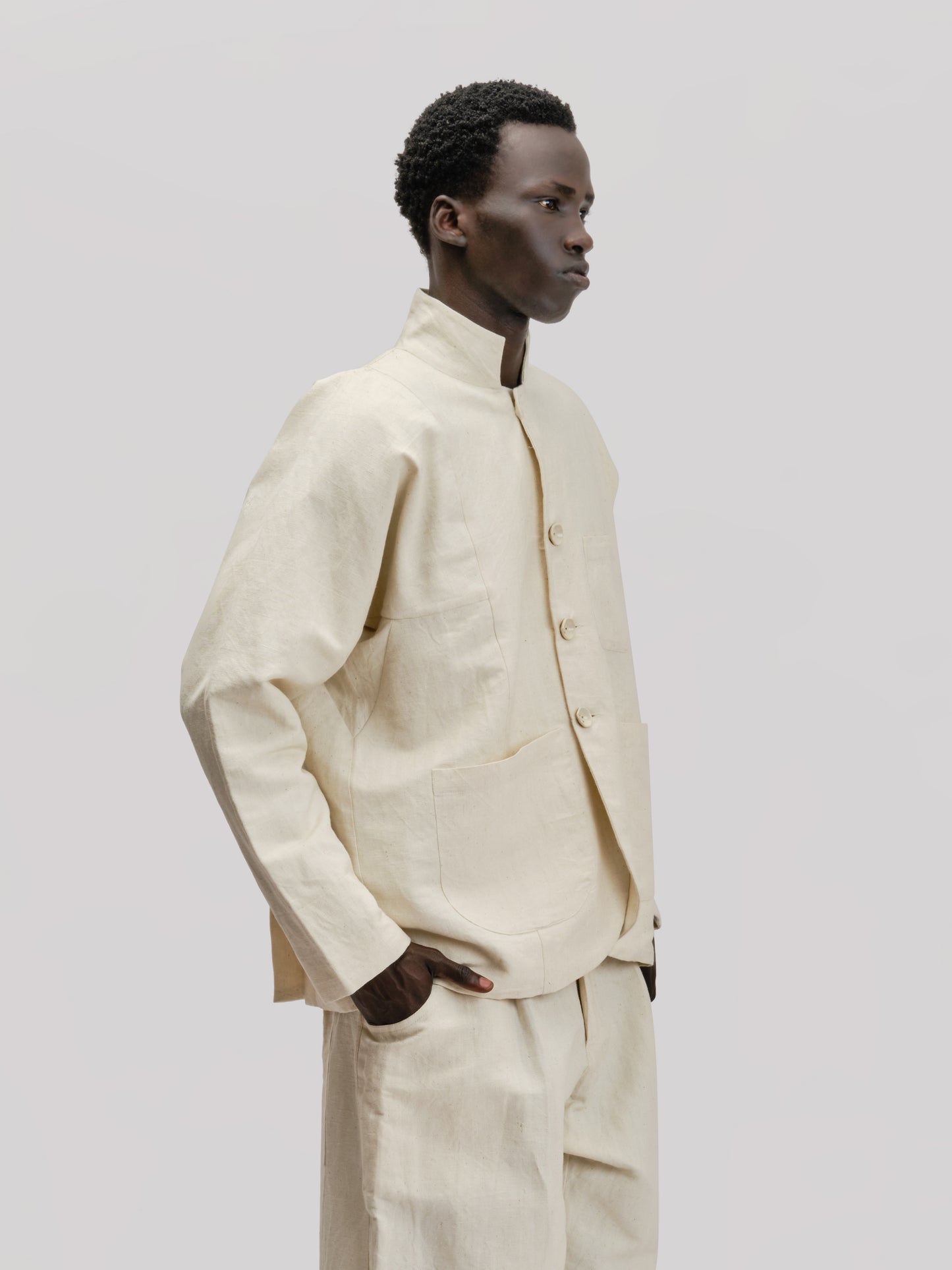 Fisherman Jacket – Handwoven Cotton Linen – Cream