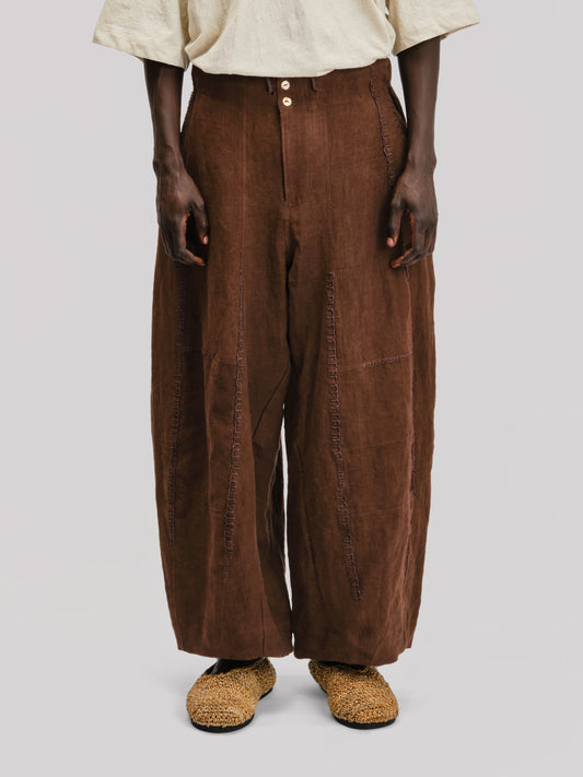 Fisherman Pant - Japanese Stonewashed Linen - Brown