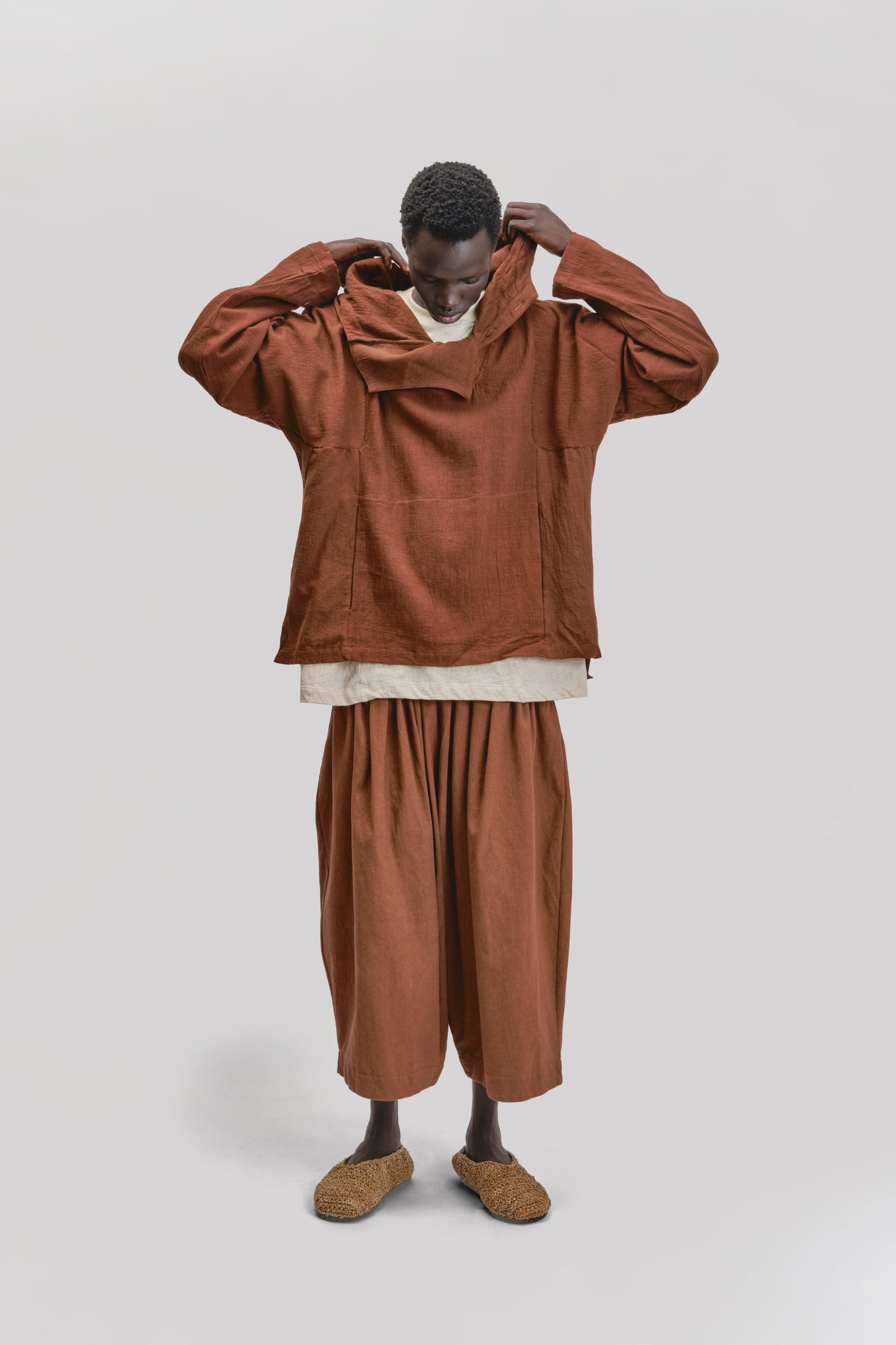 Fisherman Hoodie – Handloom Kala Cotton – Brown