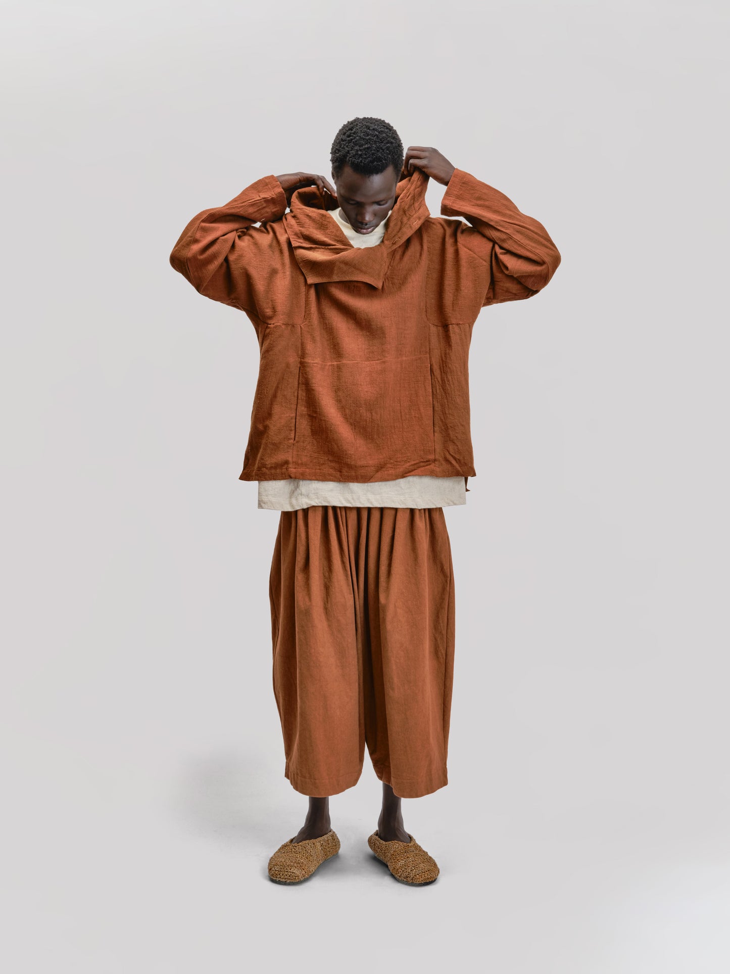 Fisherman Hoodie – Handloom Kala Cotton – Brown