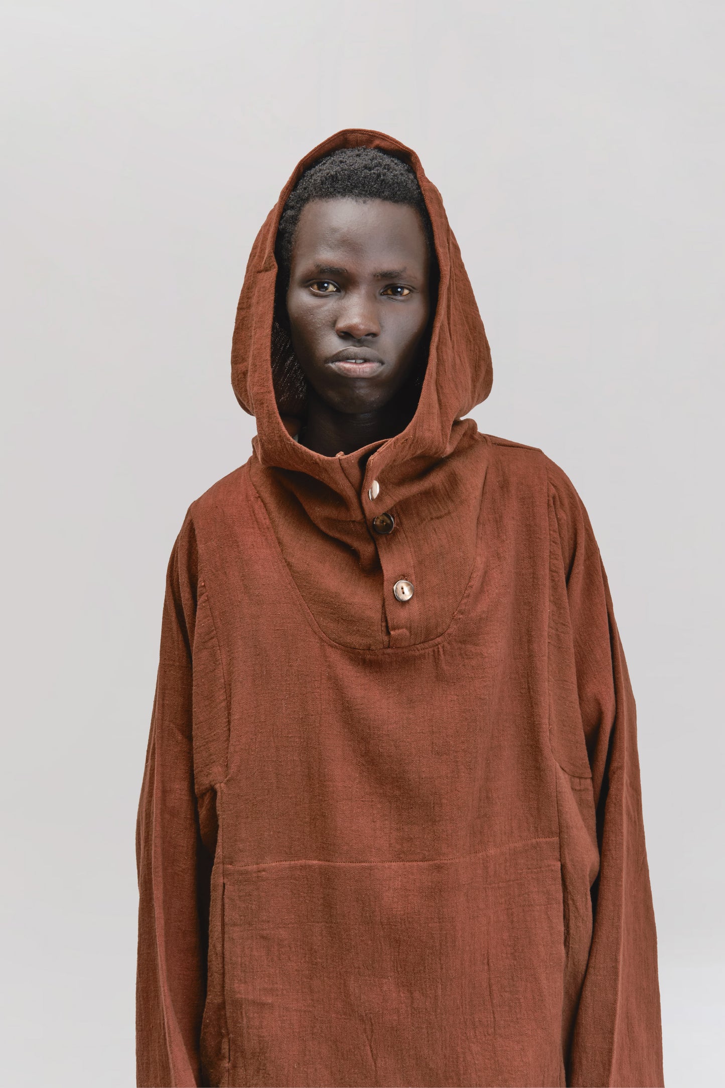 Fisherman Hoodie – Handloom Kala Cotton – Brown