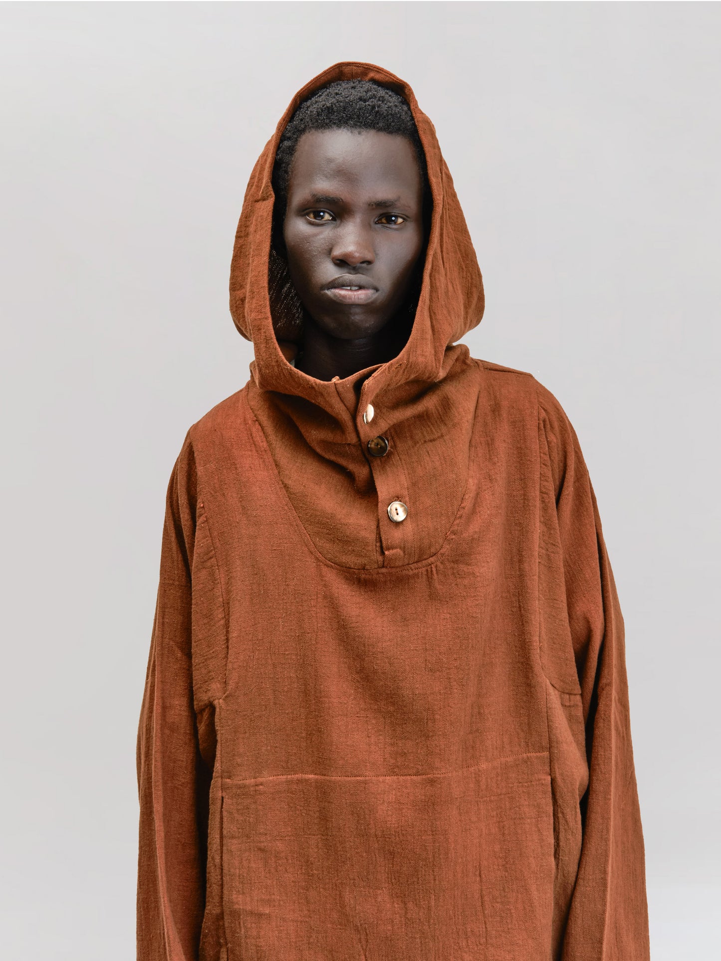 Fisherman Hoodie – Handloom Kala Cotton – Brown