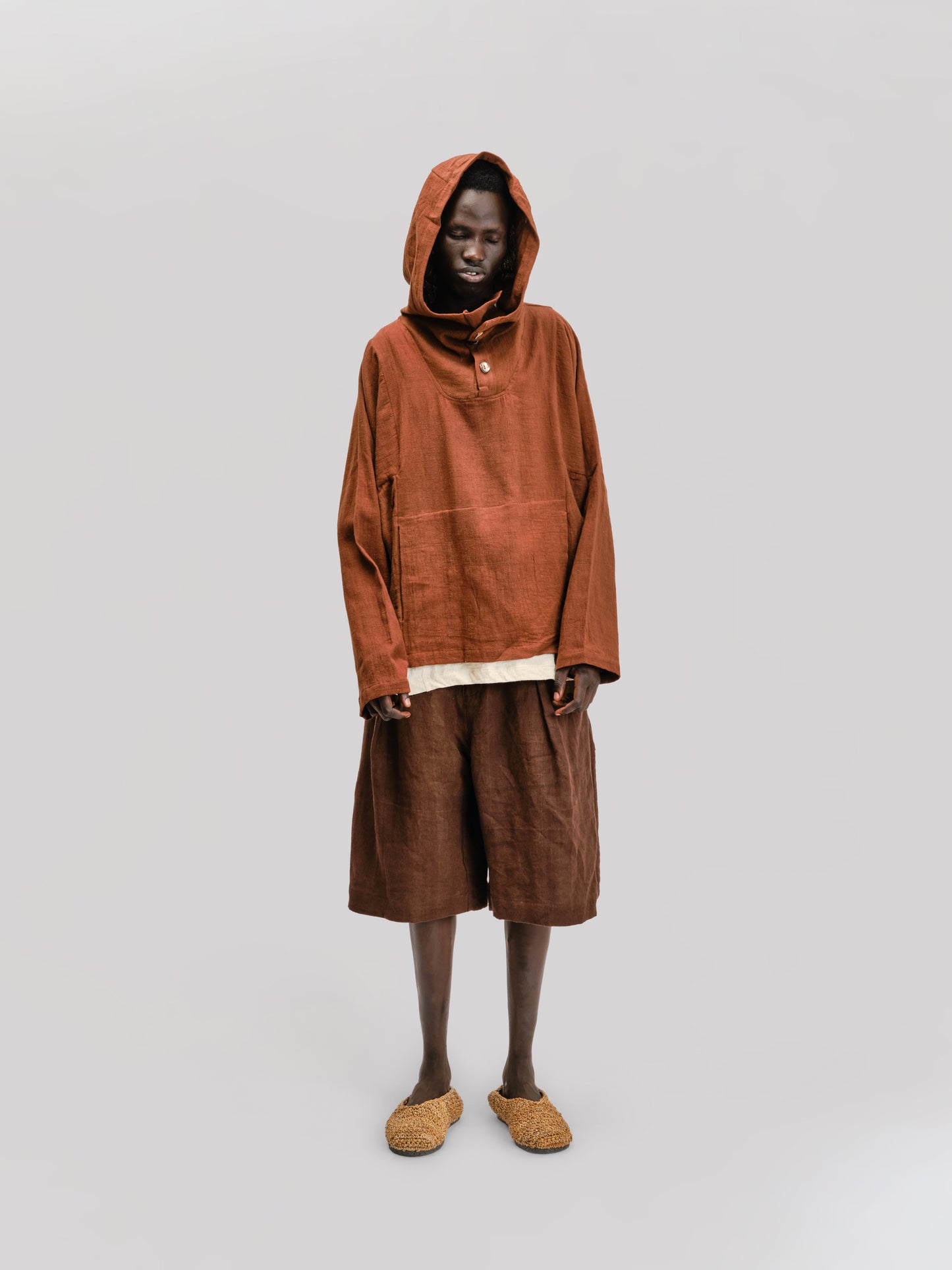 Farmer Shorts - Japanese Stonewashed Linen - Brown