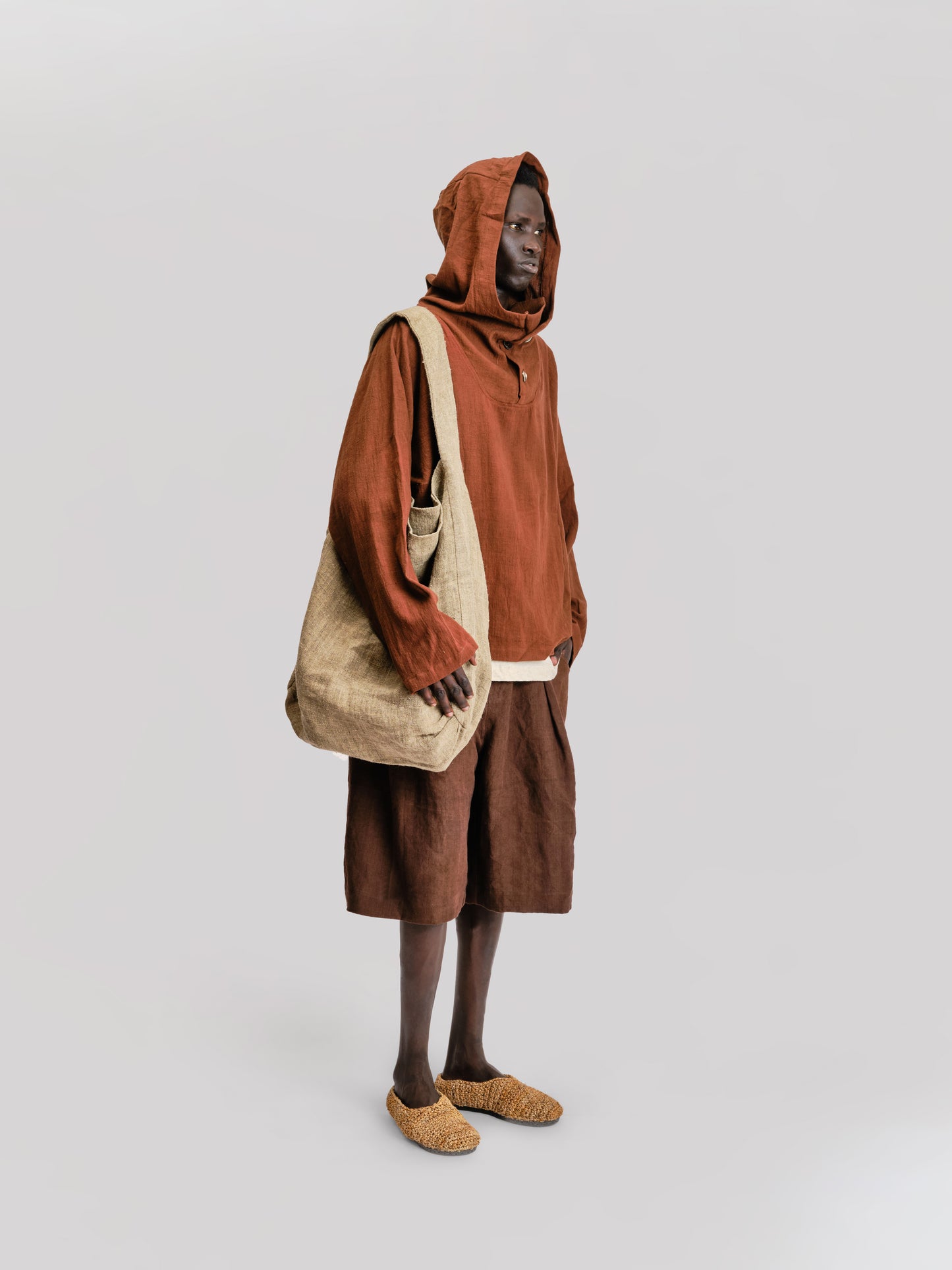 Farmer Shorts - Japanese Stonewashed Linen - Brown